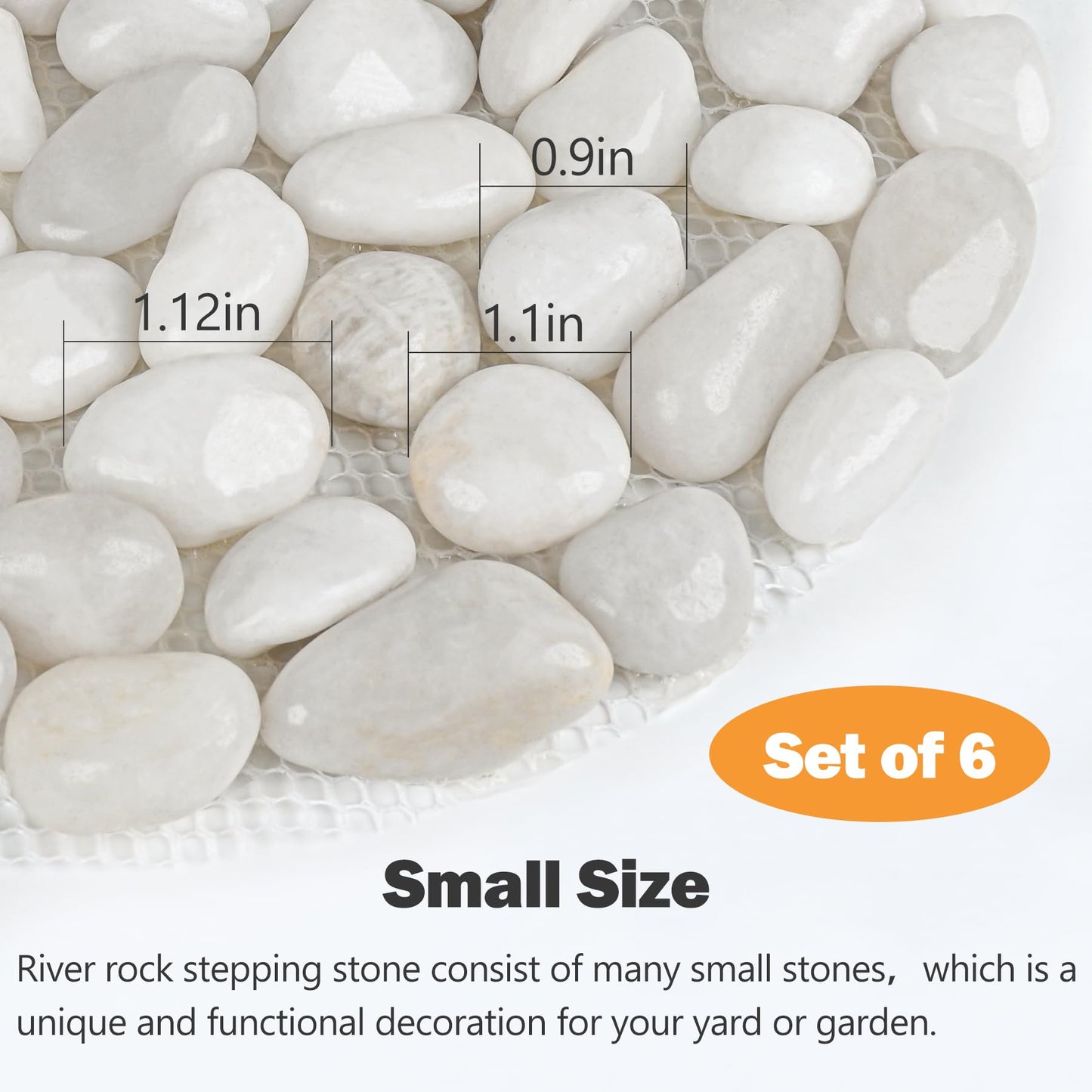 River Rock Stepping Stones Outdoor for Garden Walkway, 12 inch 6 Pcs Hexagon Shape Paver Step Stones Polished Pebble River Stone Mat for Yard Lawn Patio Pathway Walk Way - White