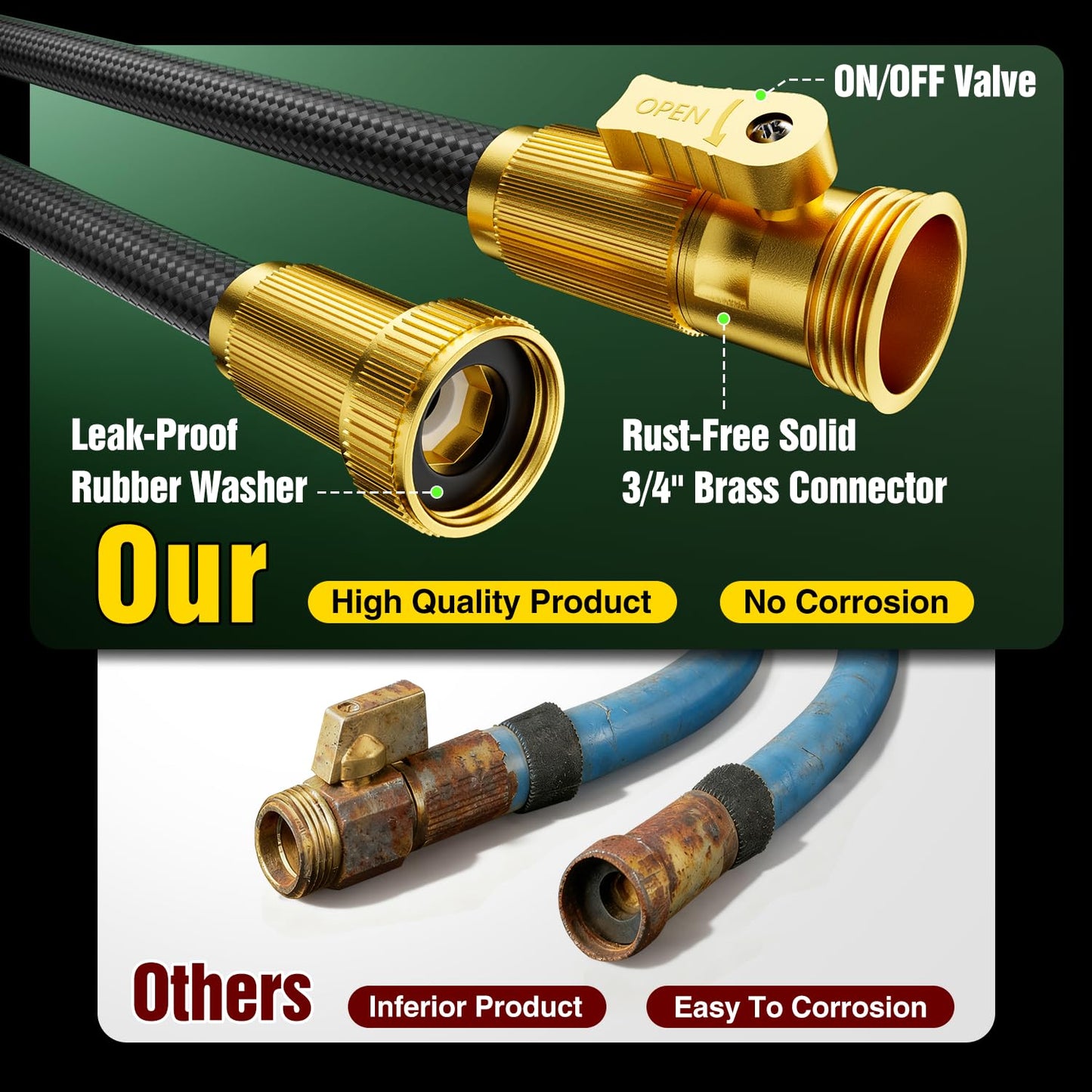 Garden Hose 100 ft Non-Expandable, Flexible Water Hose, Lightweight Hose with 10-Function Nozzle for Yard, Portable, Leak Proof, All-Weather Water Pipe for Outdoor, Car Wash, RV, Lawn