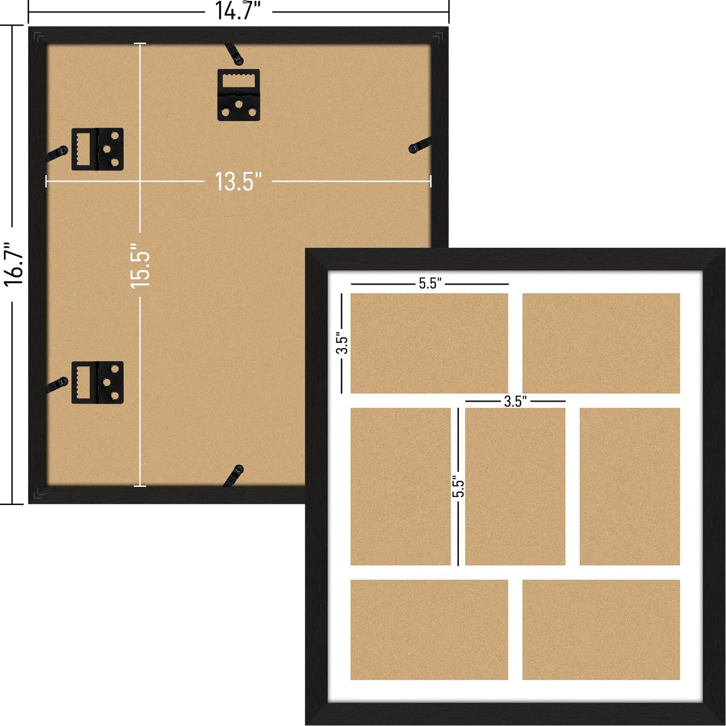 Lacopgr 4x6 Picture Frame Collage 7 Openings, 13.5"x15.5" Multi Photo Collage Frame 4"x6" Gallery Wall Decor Wooden, Black Frame with White Mat, Wood