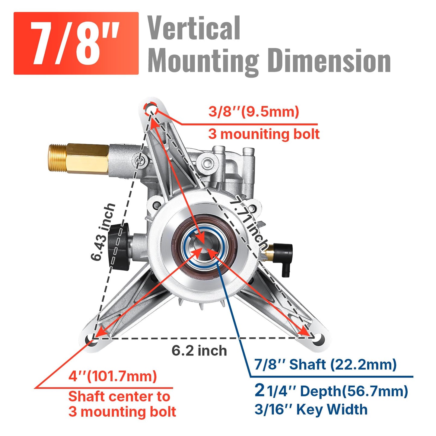 YAMATIC 7/8" Shaft Vertical Pressure Washer Pump Rear Inlet/Outlet 3000 PSI @ 2.5 GPM Replacement Pump for Power Washers, Compatible with 308653045, 308653052, 308653078, GCV190 and more