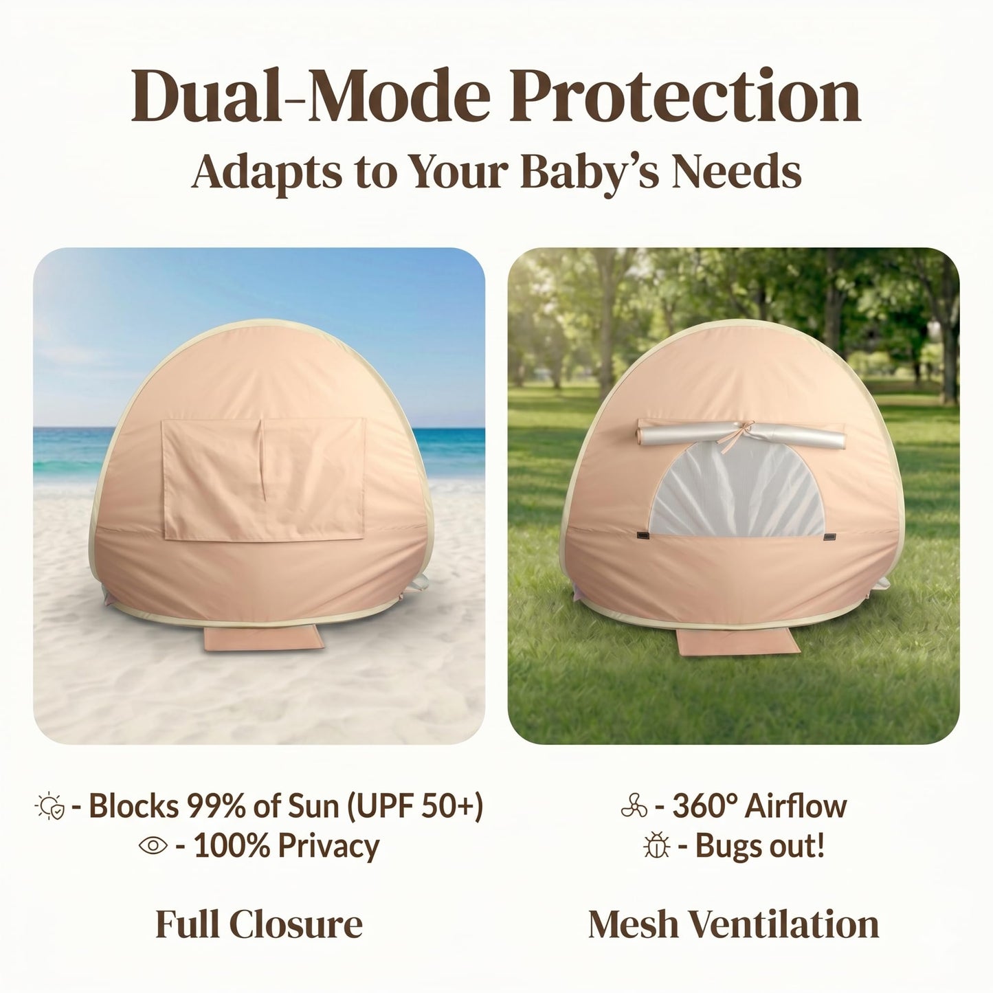 Pivoryla Baby Beach Tent, Pop Up Baby Tent with UV Protection, 37"x29"x33" Baby Sun Shade, Portable Baby Beach Essentials | 1.2lbs Lightweight, Sand-Proof Mesh Door, 4 Steel Stakes & Carry Bag