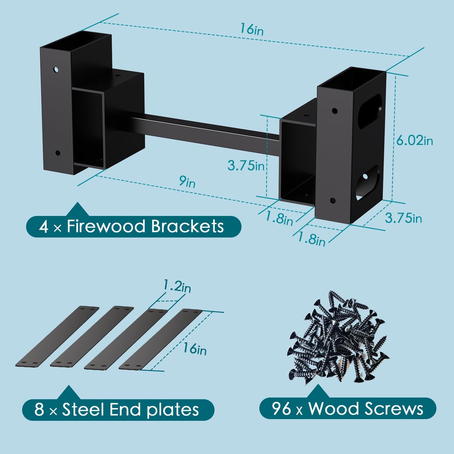Eibikdi Firewood Rack Outdoor, Adjustable Length Wood Storage Brackets Kit, Log Stacking Stand Holder for Outdoor Indoor Fireplace, Wood Burning Fire Pits, Black, Set of 2