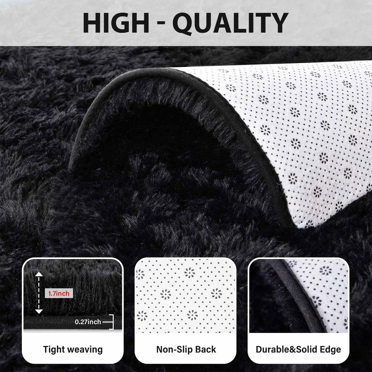 FinRèc Soft Black Area Rugs for Bedroom Living Room, 4x6 Feet Modern Indoor Fluffy Shaggy Rug, Non-Slip Fuzzy Furry Rug for Nursery Kids Room Dorm Room Home Decor, High Pile Plush Floor Carpet