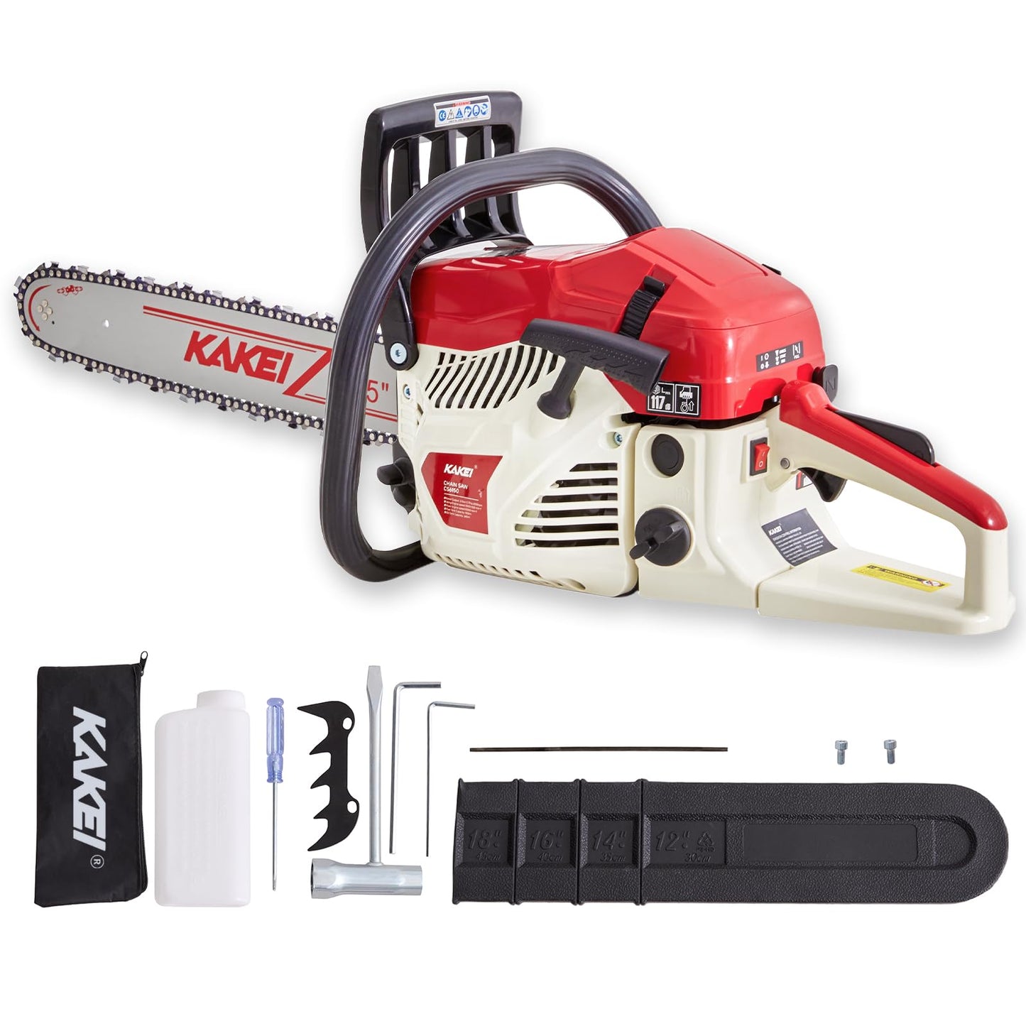 KAKEI 62CC 18-Inch Gas Chainsaw, 3.8HP 2-Stroke Engine, Easy Start, Germany-Steel Chain & Precision Bar, Gas Powered Chainsaw for Tree Cutting, Firewood and Logging