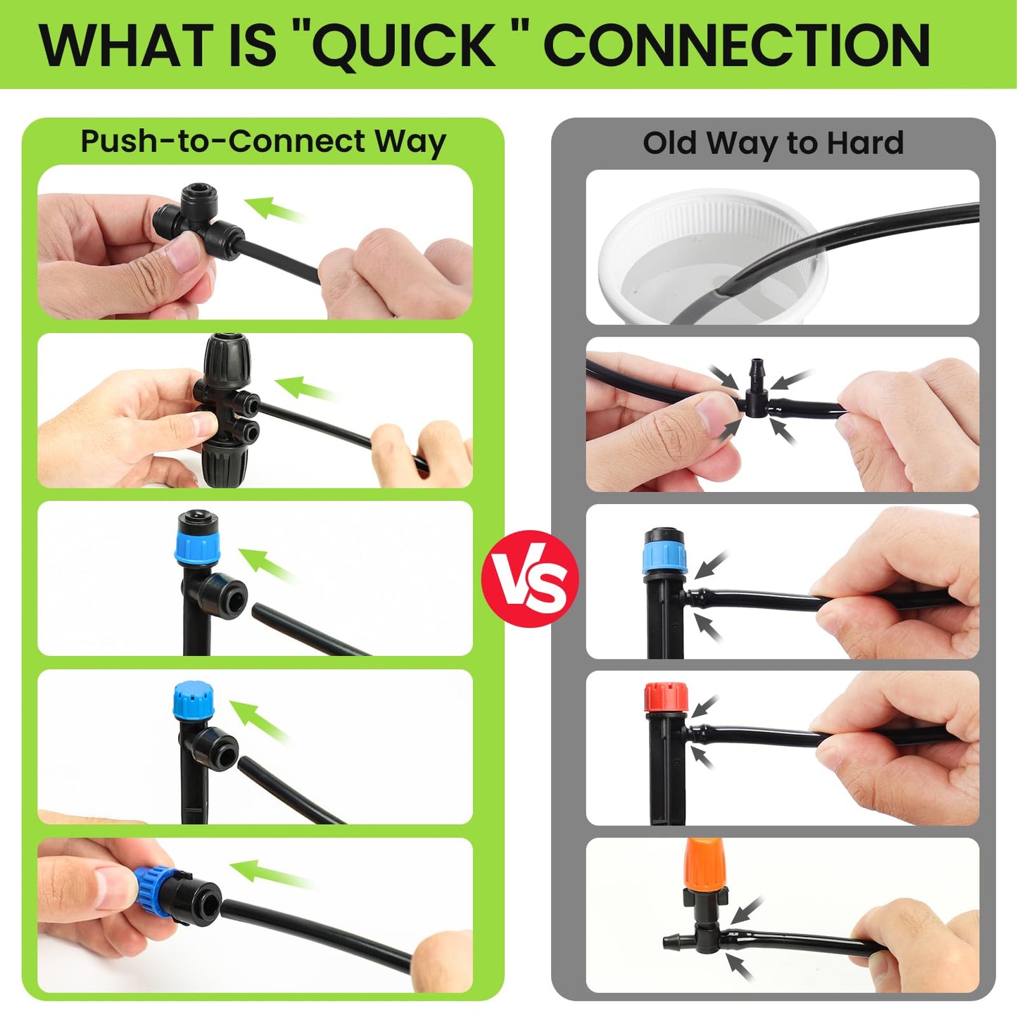 Bonviee Drip Irrigation System 230FT – Quick Connect Garden Watering Kit with Adjustable Drip Emitters, 1/4” & 5/16” Tubing for Raised Beds, Greenhouse, Lawn, Automatic Timer Compatible