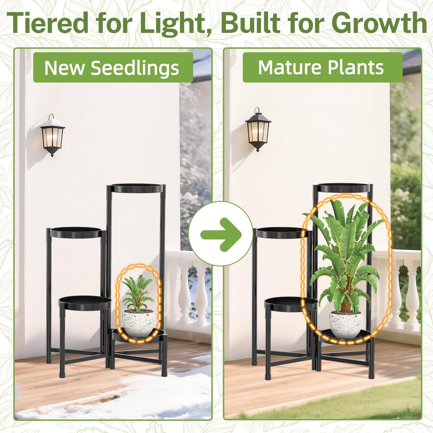 iDavosic.ly Plant Stand Indoor Outdoor, 4 Tier Corner Metal Flower Display Holder Shelf, Folding Tall Orchid Rack for Patio Balcony Porch Garden Living Room House, Black