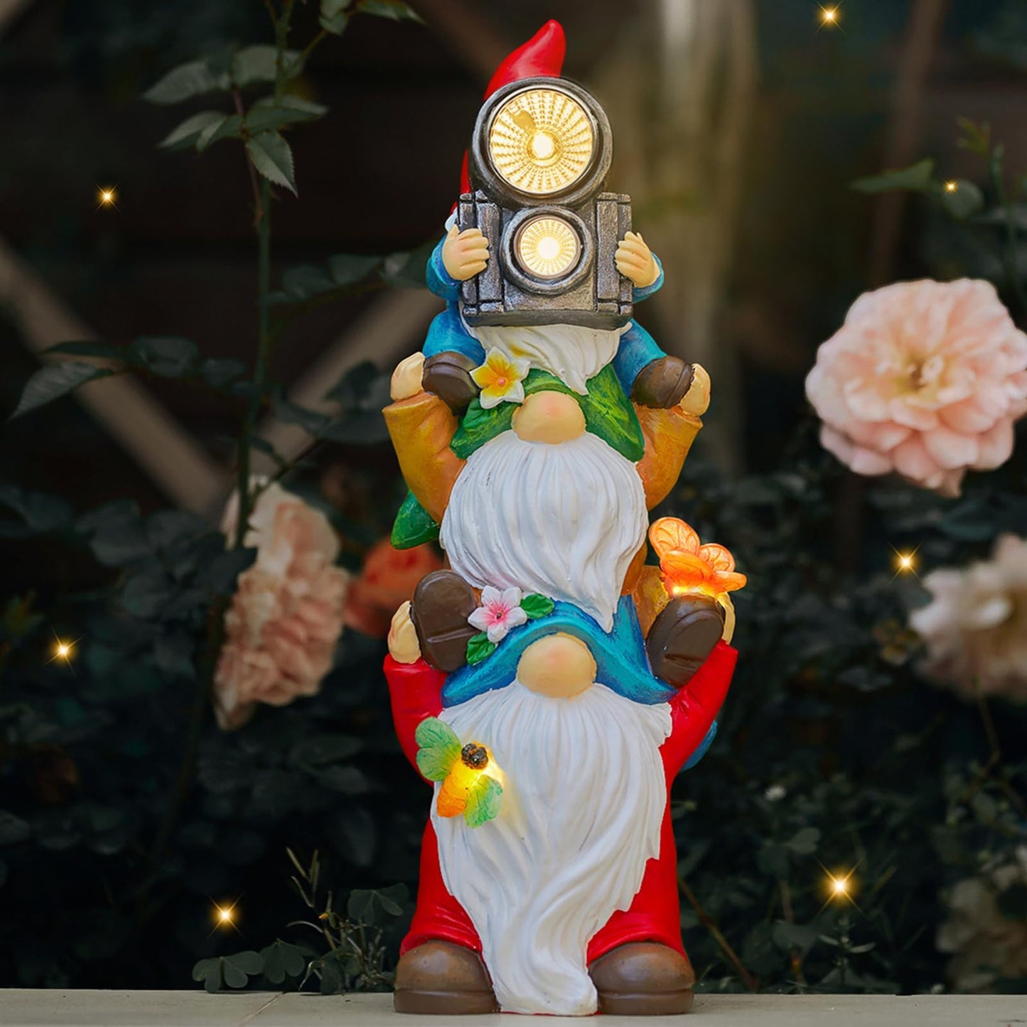 Elegondrar Funny Photography Garden Gnomes Statue, Solar Christmas Gnomes Outdoor Decor for Yard, Lawn, Patio, Porch, Unique Xmas Birthday Housewaming Gifts,12 Inch, Resin