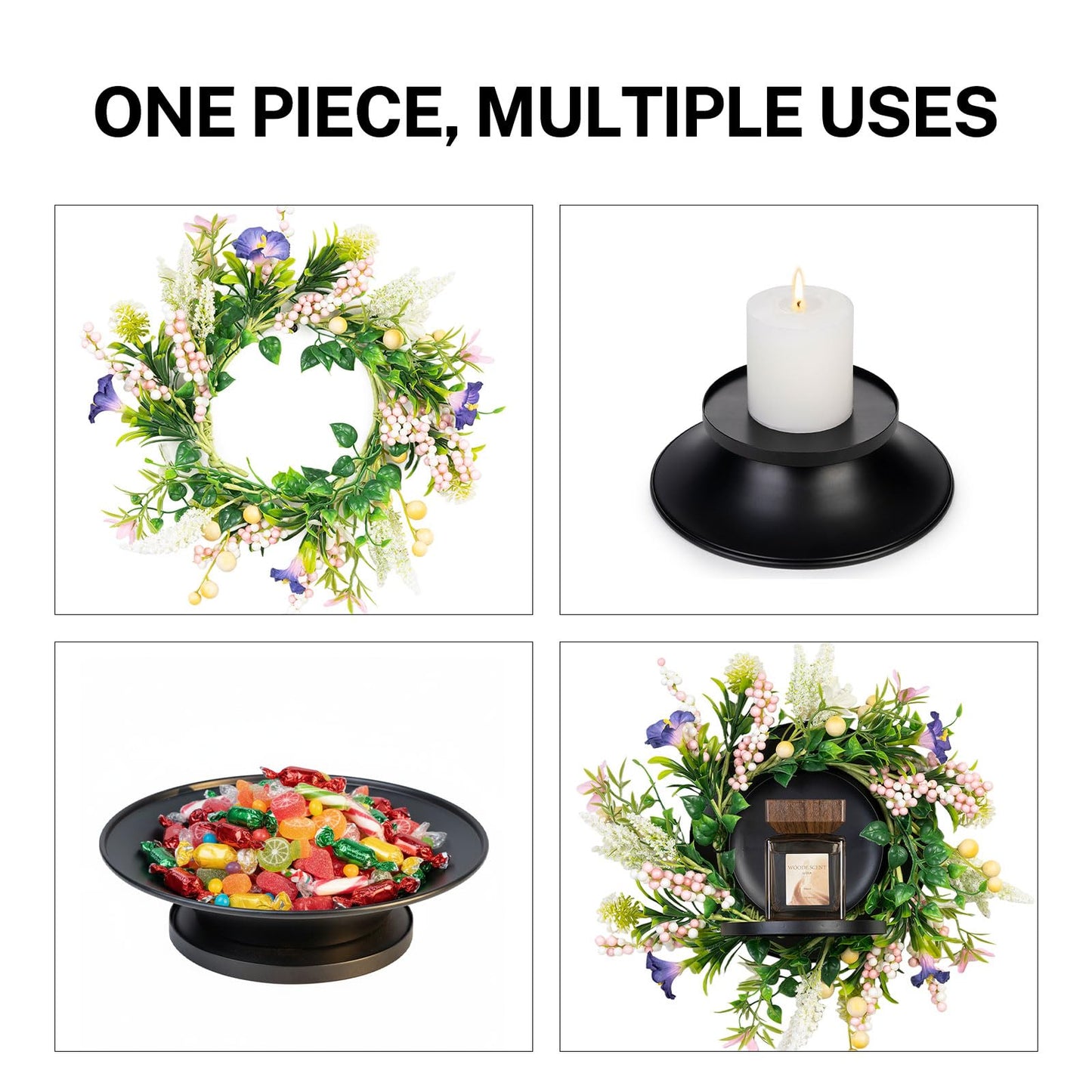 MOYEE Candle Holder Centerpieces for Tables,Candle Ring,Wreaths, Black Metal Candle Stick Paired Artificial Flowers 14 in Versatile Dining Table Centrepiece