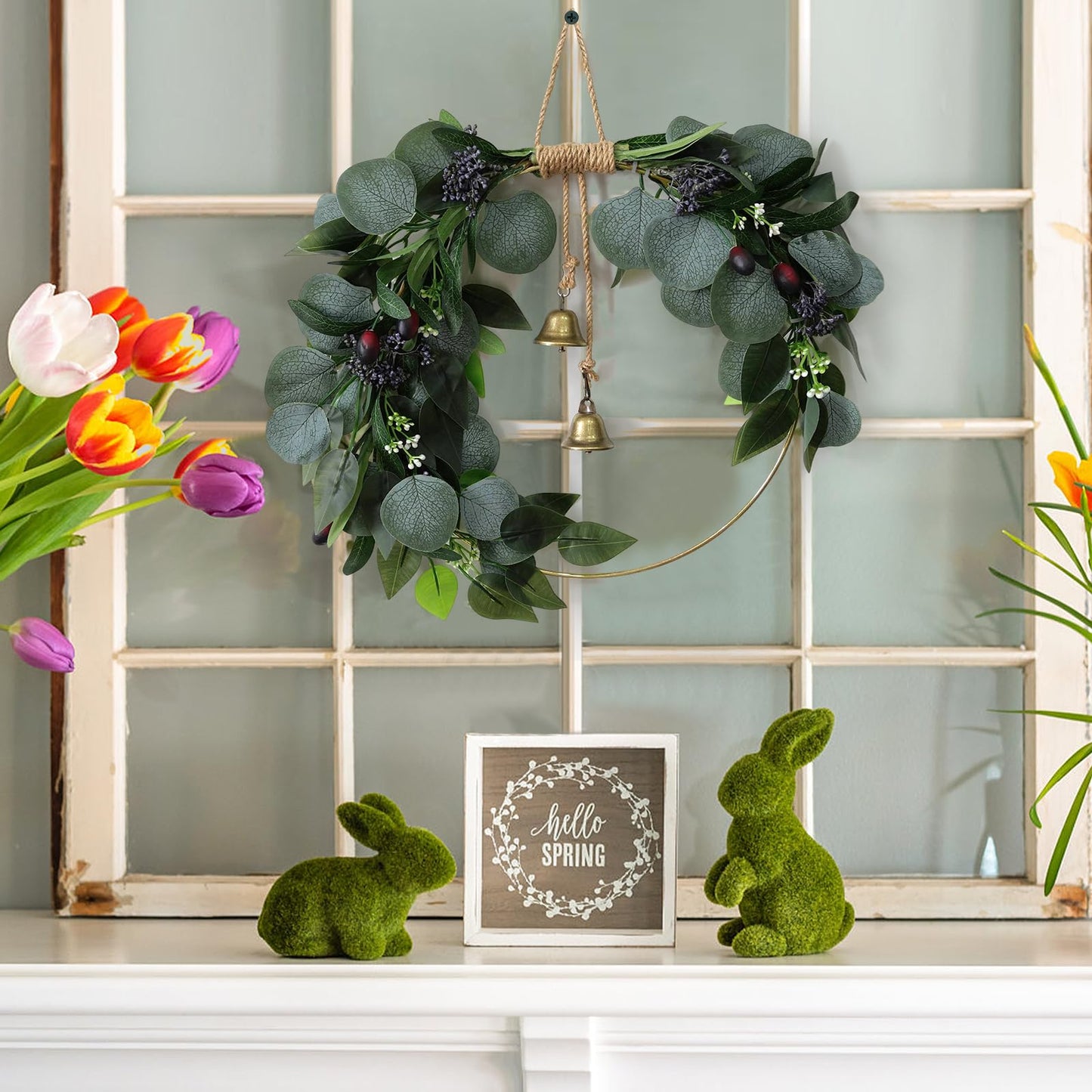 Eucalyptus Wreath for Front Door Artificial Eucalyptus Wreath Olive Fruit and Blueberry with Green Leaf Spring Summer All Season for Farmhouse Front Porch Window Hanging Wall Party Decor