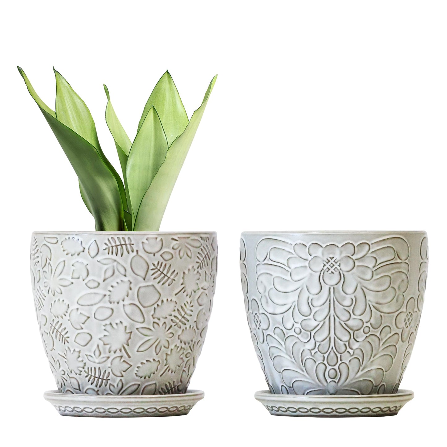 Bestseler 6 Inch Ceramic Planter Pots with Drainage Hole and Saucers for Indoor Plants, Garden Pots for Succulent, Orchid, and Flower - Set of 2