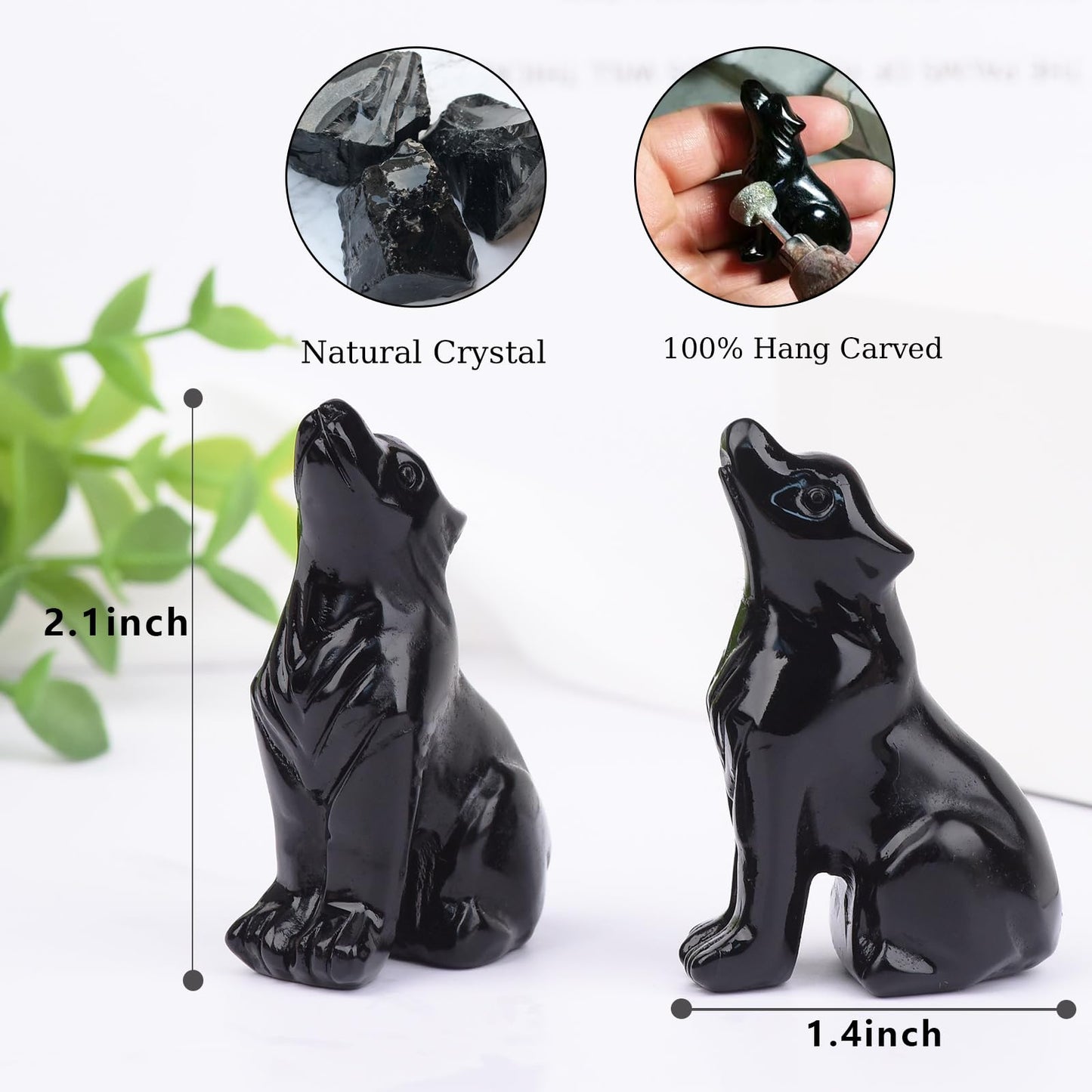 Ytbeoxk 2.1 Inch Black Obsidian Wolf Crystal Statue，Birthday Present Healing Crystal Decor，Wolf Totem Figurines Stone Energy Gemstones, in Bedroom Office Christmas Meditation Gifts for Men Gril Women