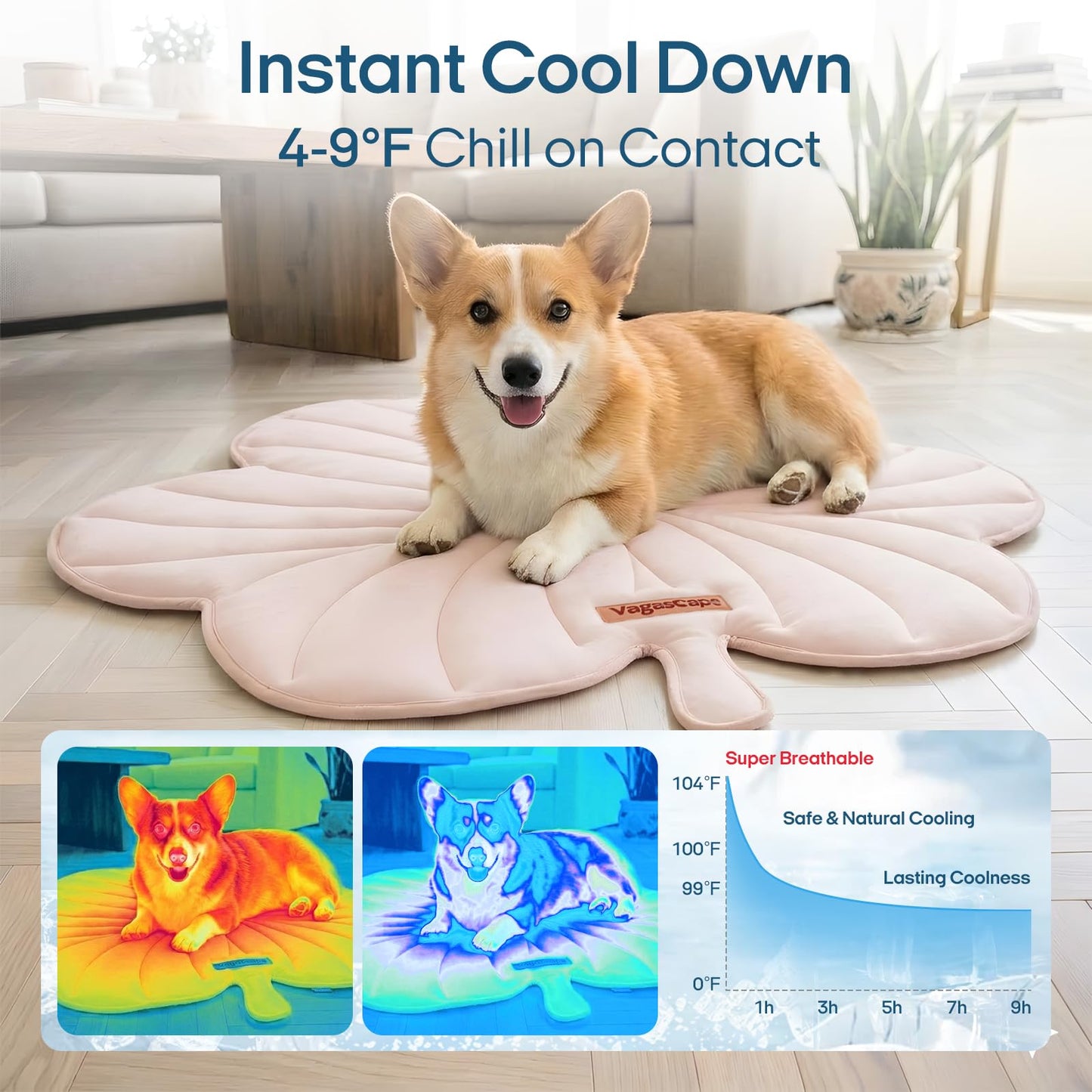 Vagascape Dog Cooling Mat, Washable Pet Cooling Mat, 35" x 33" Thick & Durable Large Cooling Mat for Dogs, Portable Foldable Premium Cooling Pad for Indoor, Outdoor, Travel, Camping, Patio and Beach