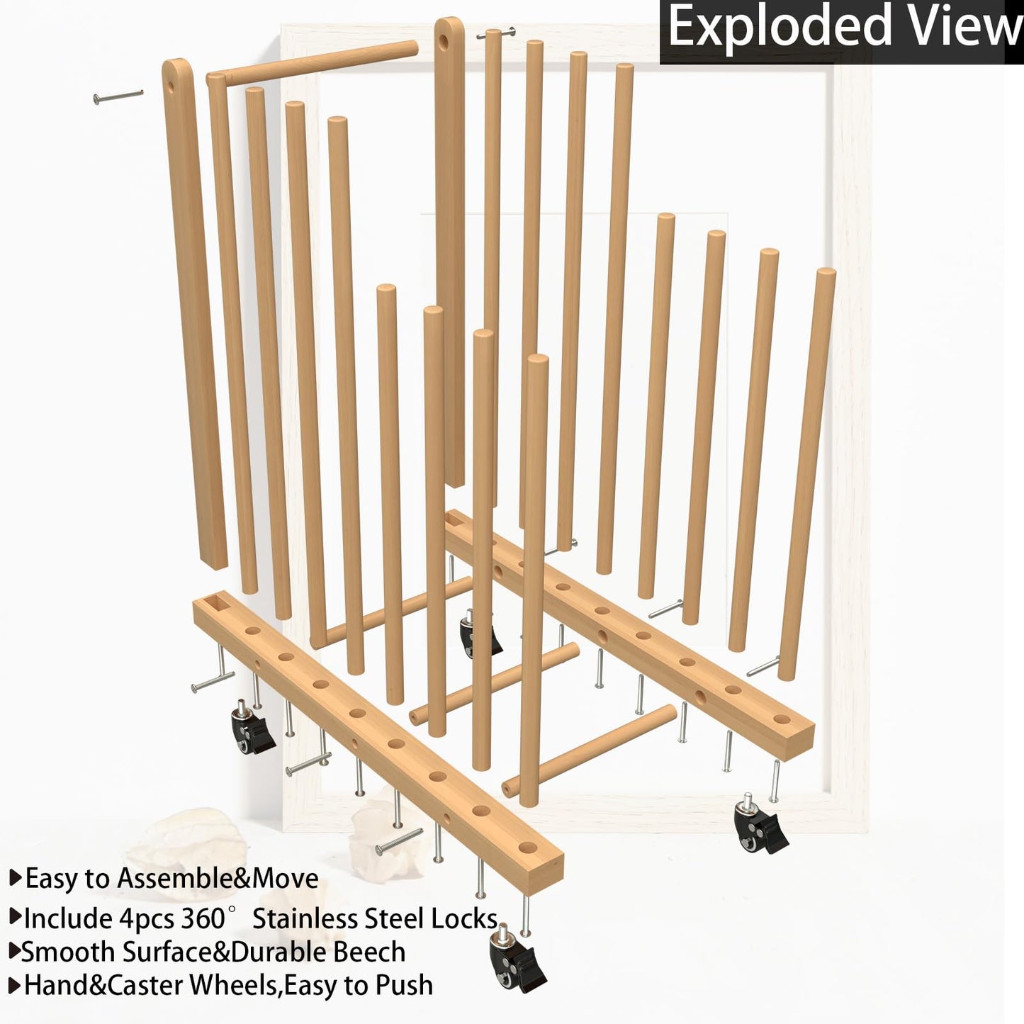 LEJITEKK Art Storage Rack with Handle&Caster Wheels,Wooden Art Canvas Storage Stand,Art Drying Rack, Canvas Boards Rack for Drawing Board ,Art Studios,Panel,Artworks,Gallery