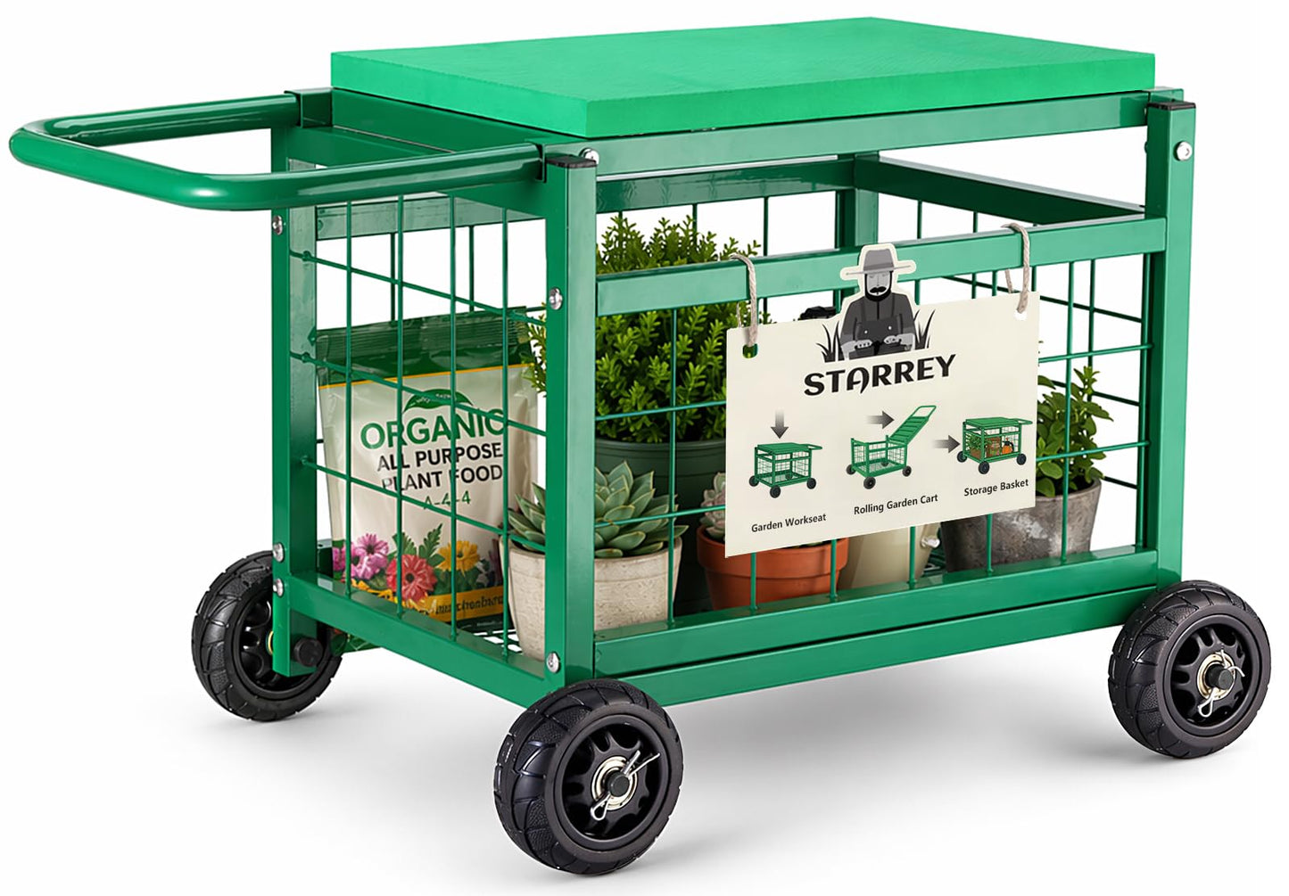 STARREY Garden Seat with Wheels, Rolling Garden Stool Heavy Duty Gardening Cart with Seat and 20 Quart Storage Space Use for Patio, Yard, and Outdoors