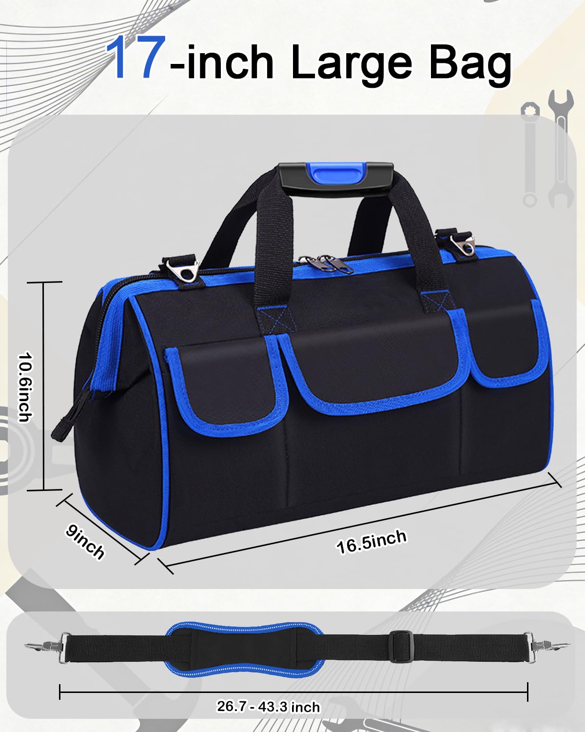 Heavy Duty Tool Bag 17-Inch,16 Pockets Portable Electrician Tool Box Organizer with Hard Bottom & Adjustable Shoulder Strap,Big Storage Toolbag,Soft Handle Carrying Toolbox for Men Husband Dad Father