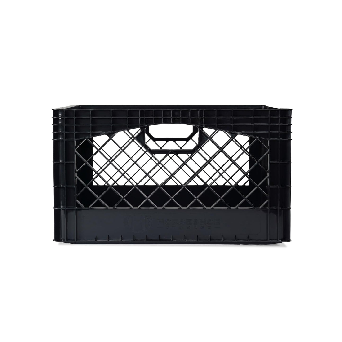 HORSESHOE STORAGE Stackable Milk Crates, 3 Pack, Kitchen Work Commercial Garage Totes, 24 Quart, Heavy Duty Plastic, Black, 19" L x 13" W 11" H