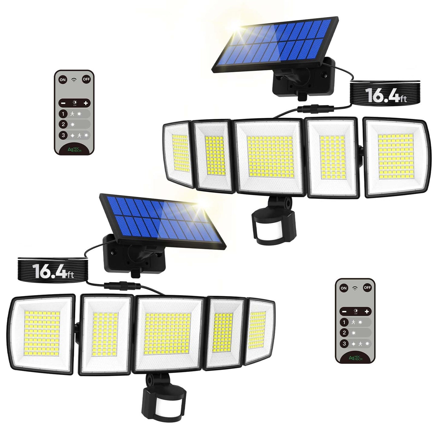 MDCMDCM Solar Motion Lights Outdoor - with 16.4ft Cable, 3000LM LED Security Lights for Outside Dusk to Dawn, 2400mAh IP65 Waterproof Flood Lights with Remote for Court Yard Garage Front Door
