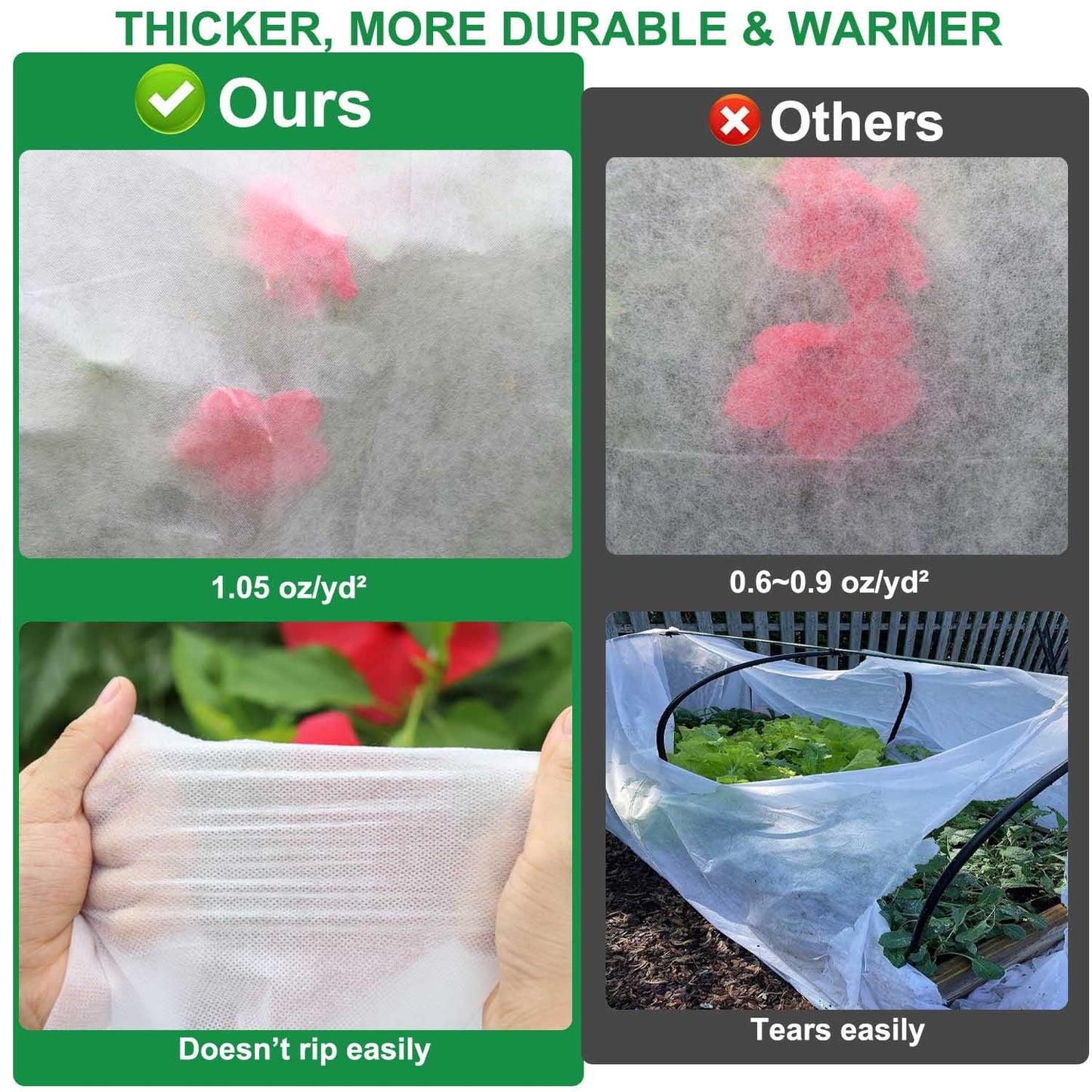 KLEWEE Plant Covers Freeze Protection 10 x 50 Ft, 1.05 oz/yd² Thicker Frost Cloth Plant Freeze Protection, Frost Blankets Covers for Outdoor Plants Winter Frost Protection, Garden Floating Row Covers