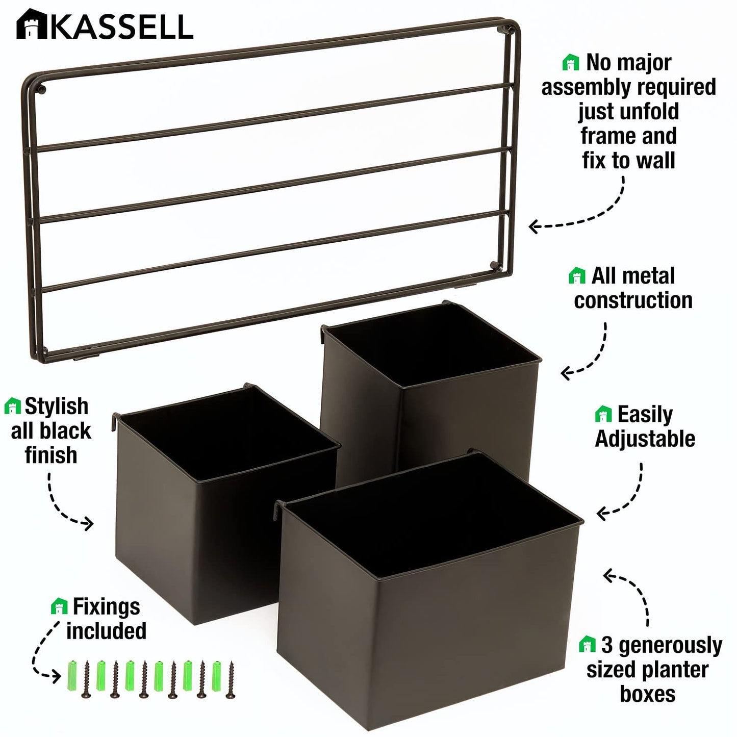 KASSELL Vertical Garden Wall Planter. Wall Mounted for Indoor Outdoor. All Metal Black Vertical Planter with No Assembly Required. Planter for Indoor Plants Flowers, Herbs, Succulents and Plants