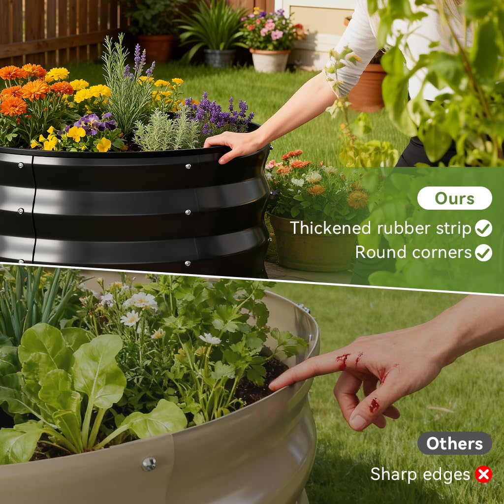 COMHOMA 3 Pack Round Raised Garden Bed 2x2x1ft,Galvanized Metal Planter Box Kit for Outdoor Gardening,Vegetable Flower Herb Growing Beds with Gloves Tools,Black