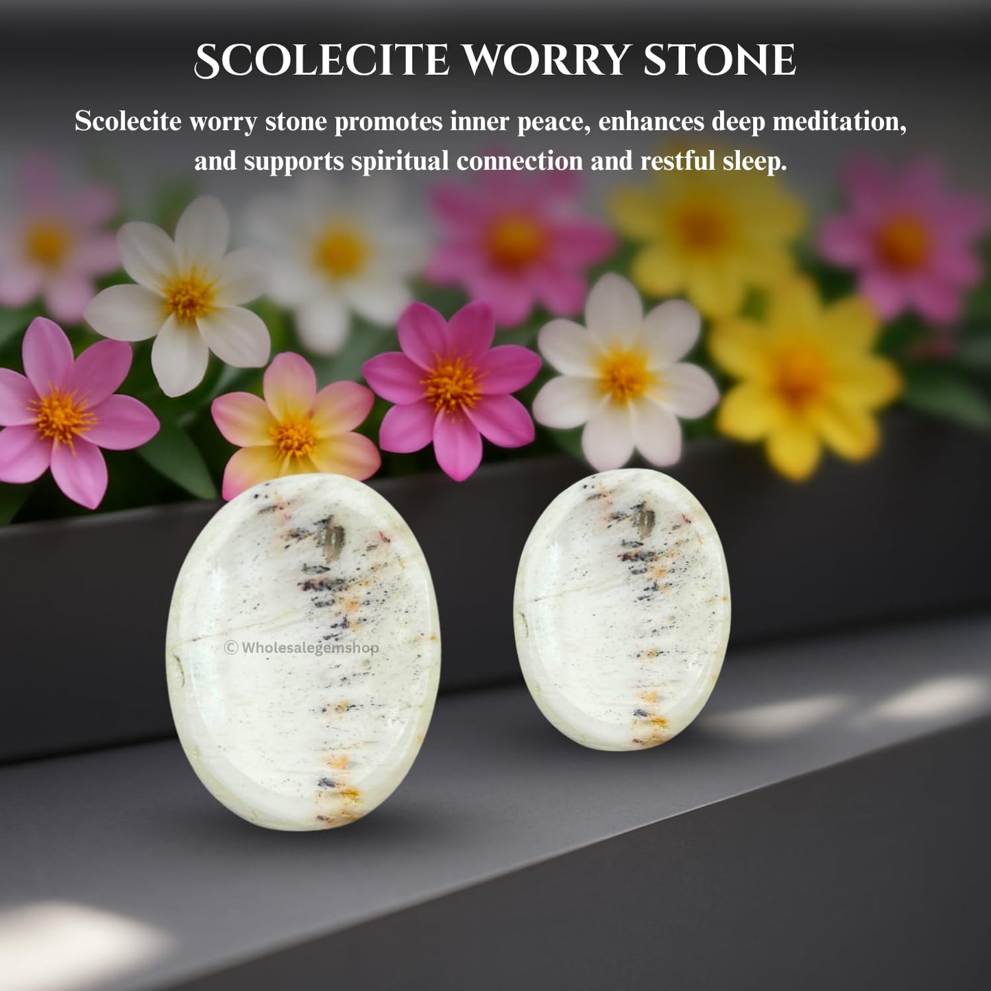 GEMSCITE Scolecite Thumb Worry Stones Metaphysical Gemstone Crystal Healing Reiki Men Women Gift Feng Shui Positive Energy Love Wellness Palm Stones Wicca Powerful