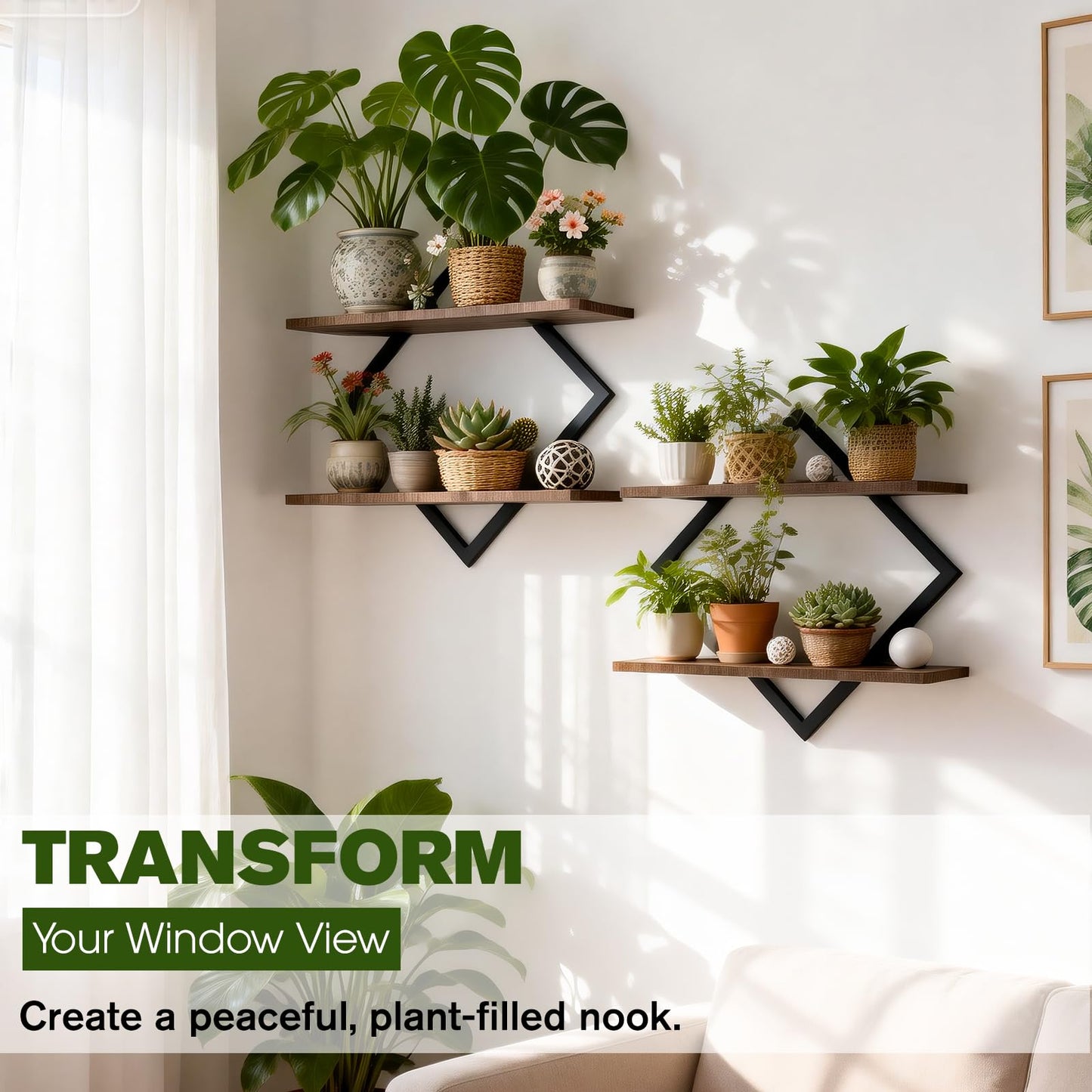 TALVADI Set of 2 Floating Shelves for Wall Planters for Indoor Plants Wall Plant Holder Plant Stand Indoor for Small Plant Window Plant Hanging Wall Shelves for Living Room Bedroom Bathroom (Brown)