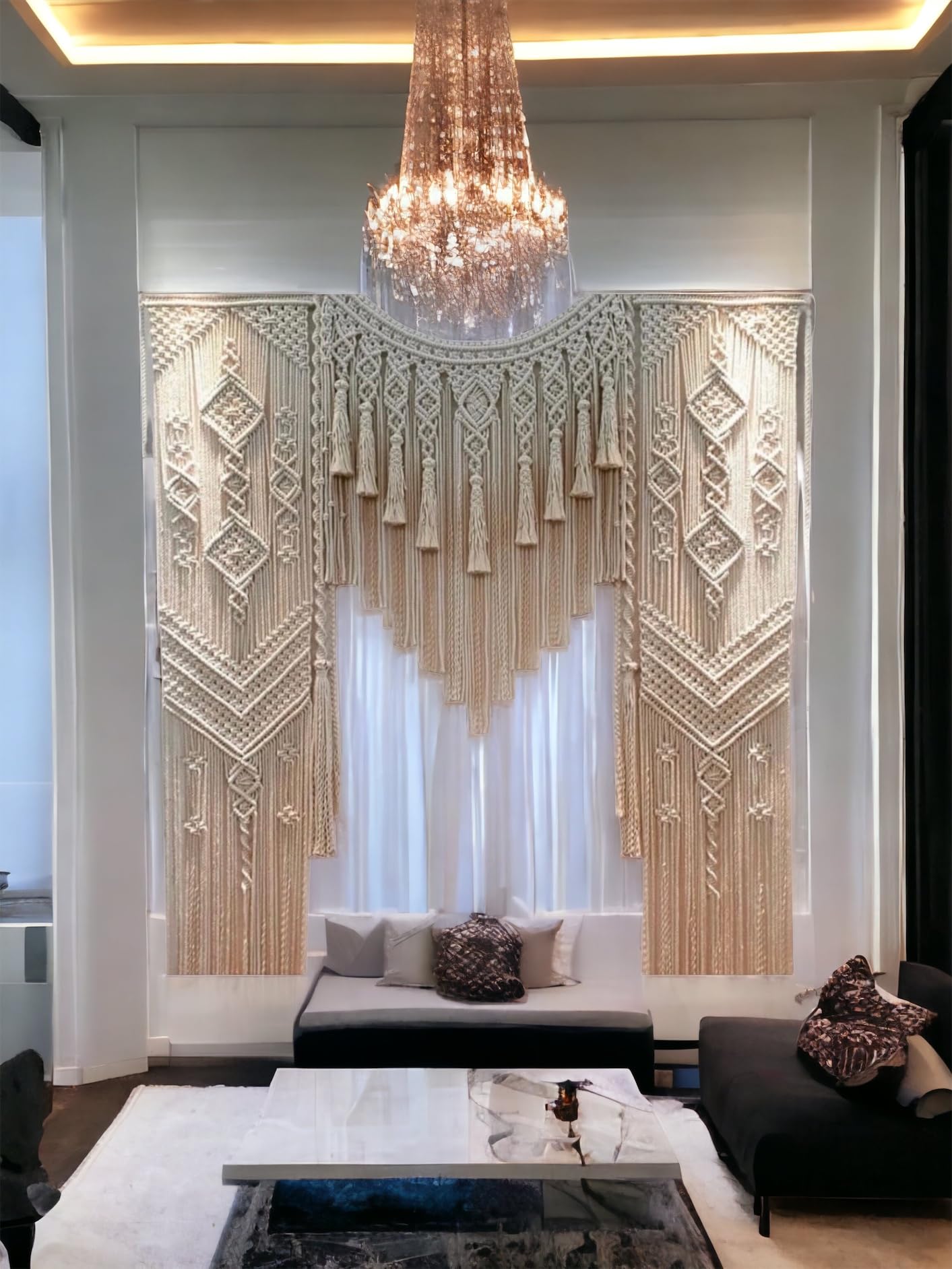 Large Macrame Wedding Backdrop, Macrame Wedding Arch Arbor, Macrame Wall Hanging,Macrame Door Hanging,Room Divider,Macrame Curtains (W 60 X L 85 INCH)