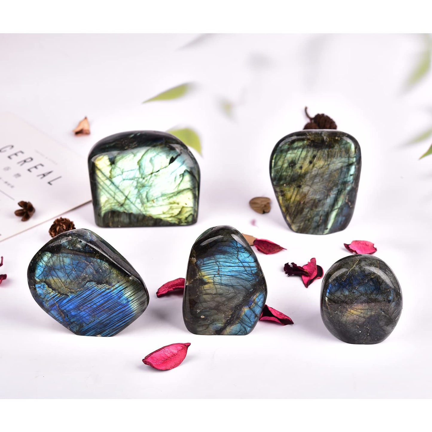 JIC Gem Class 1 Labradorite Palm Stone Crystal, Polished Healing Pocket Worry Stone for Anxiety Stress Relief 1.5-1.8lb