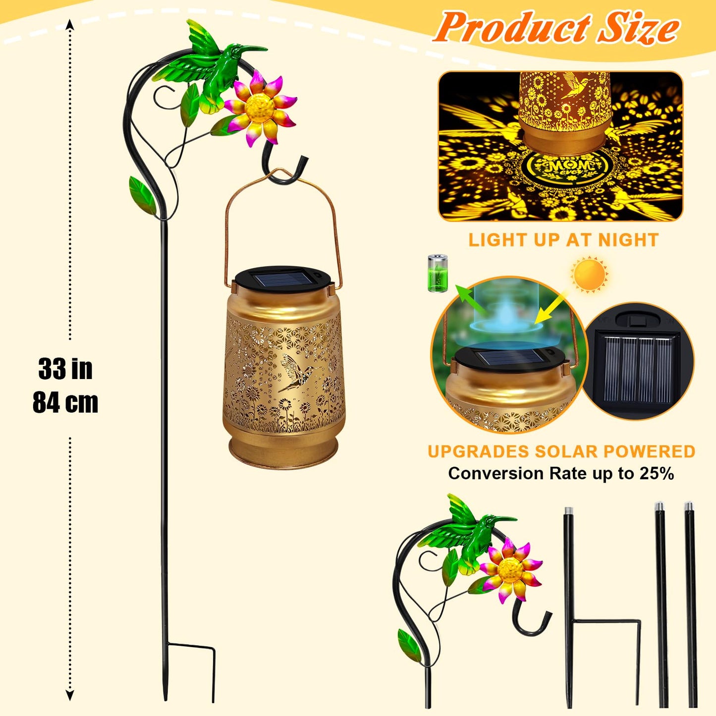 Mothers Day Gifts Solar Lanterns Outdoor Waterproof Hummingbird with Shepherd Hook,Hummingbird Garden Decor Birthday Gifts for Women Mom,Hanging Solar Lights Metal Bird Decorative for Yard,Patio,Porch