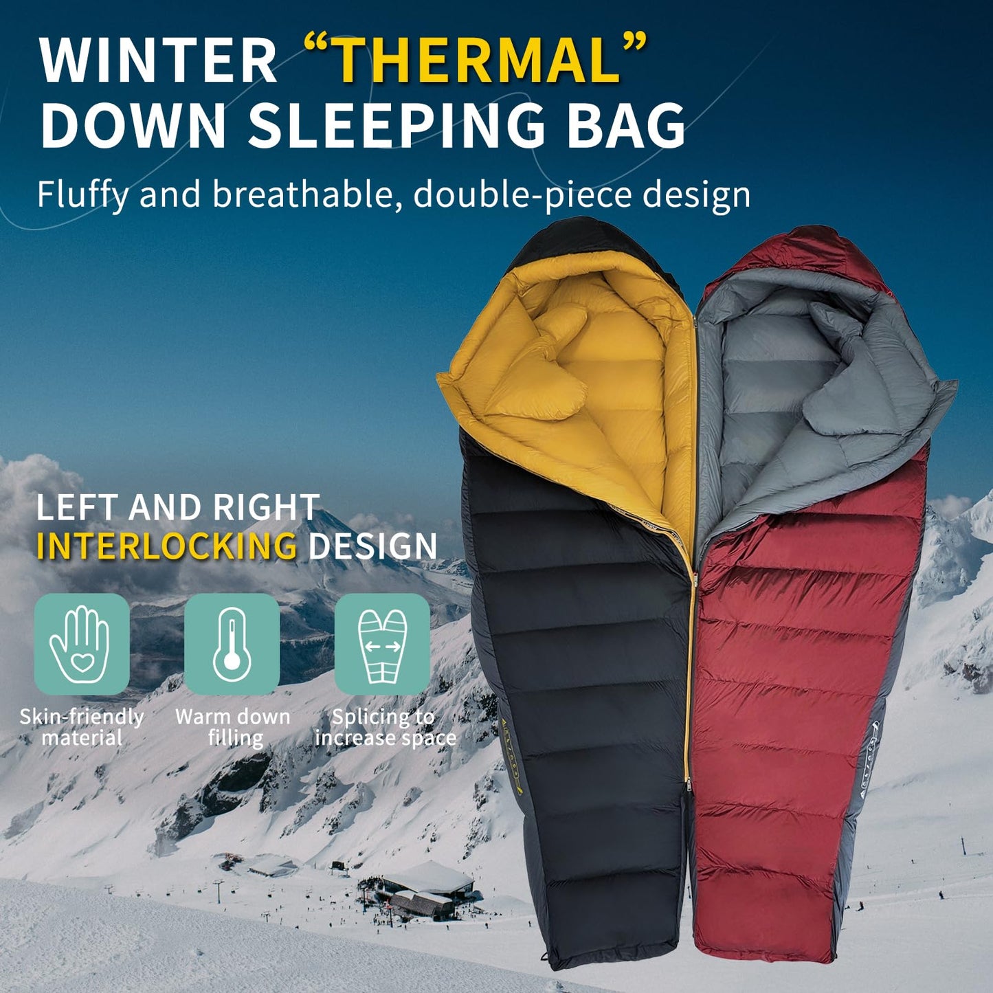 BUERTS Down Sleeping Bag for Adults Cold Weather Ultralight & Compact 680FP Backpacking Sleeping Bag for Camping, Hiking, Mountaineering