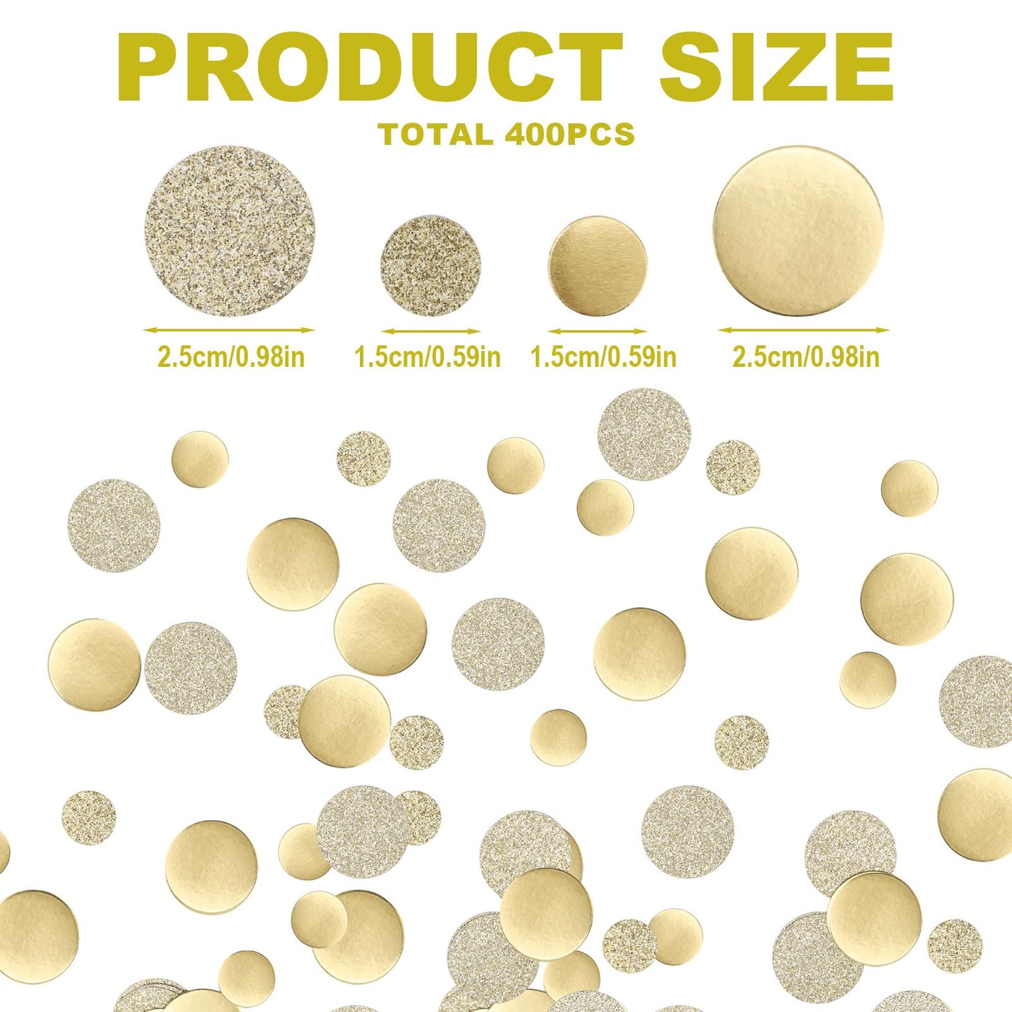 200pcs Round Golden Confetti, 2 Styles & 2 Sizes Gold Circle Confetti Dots Glitter & Smooth Scatter Table Sequins for Wedding Birthday Baby Shower Party Circle Dot Decor