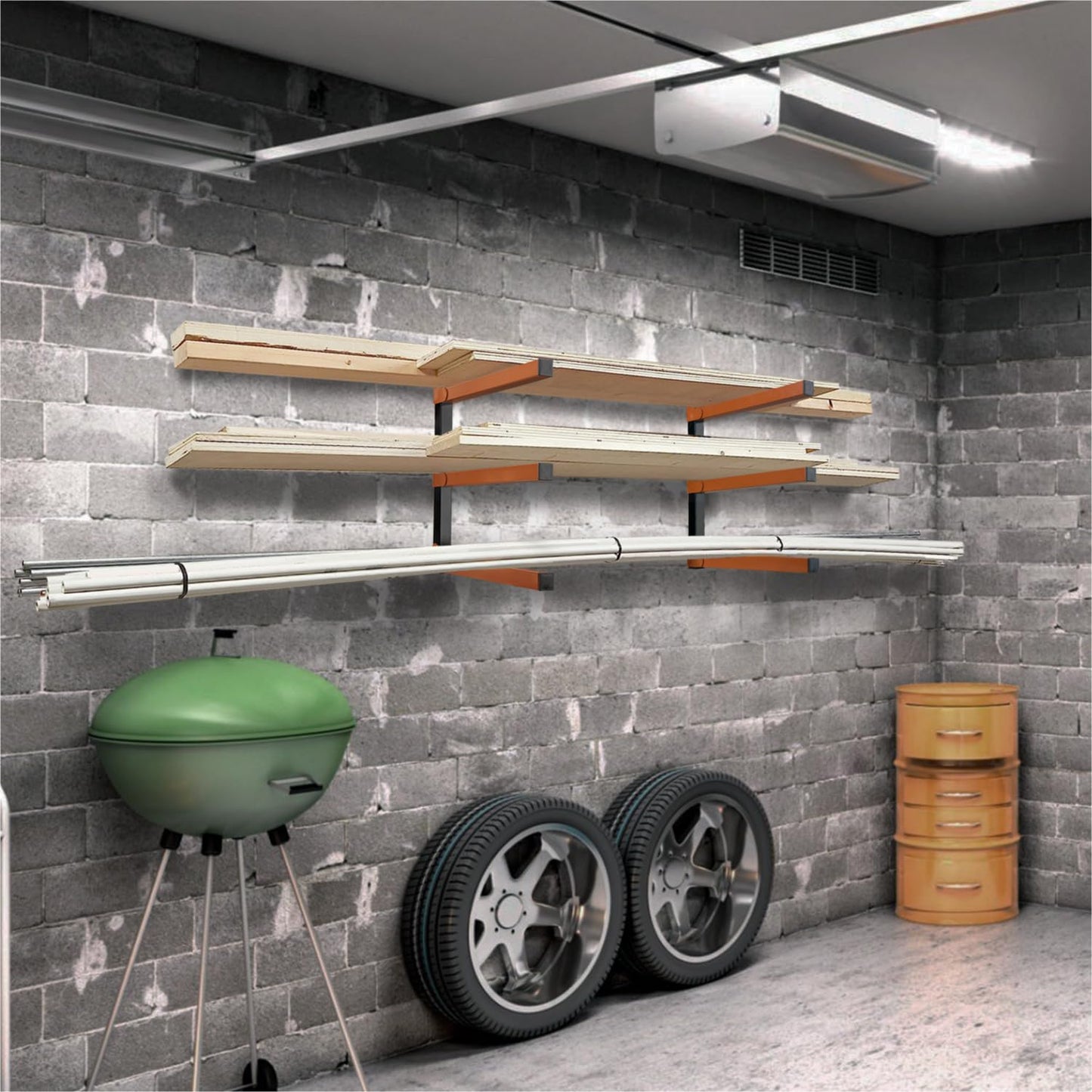 WIMART Lumber Storage Metal Rack Wall, Heavy Duty 3-Level Wall-Mounted Wood Rack Organizer for Garage Workshop and Shed (4 Pack)