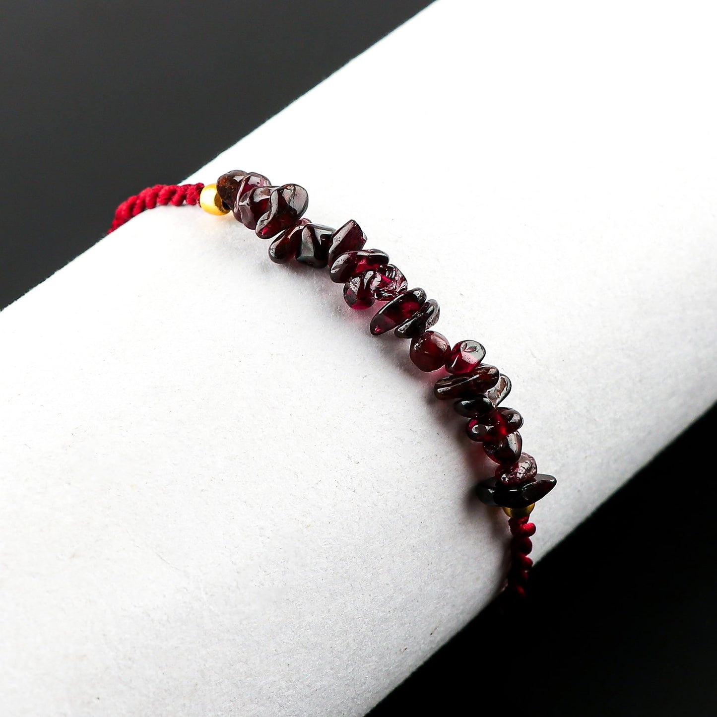 NJCRAFT Red Garnet Bracelet for Women | Natural Red Garnet Gemstone Chips Adjustable Braided Bracelet (Approx. 6 Carat) | Handmade Slider Rope Bracelet 6+4 Inch | Minimalist Jewelry Gift