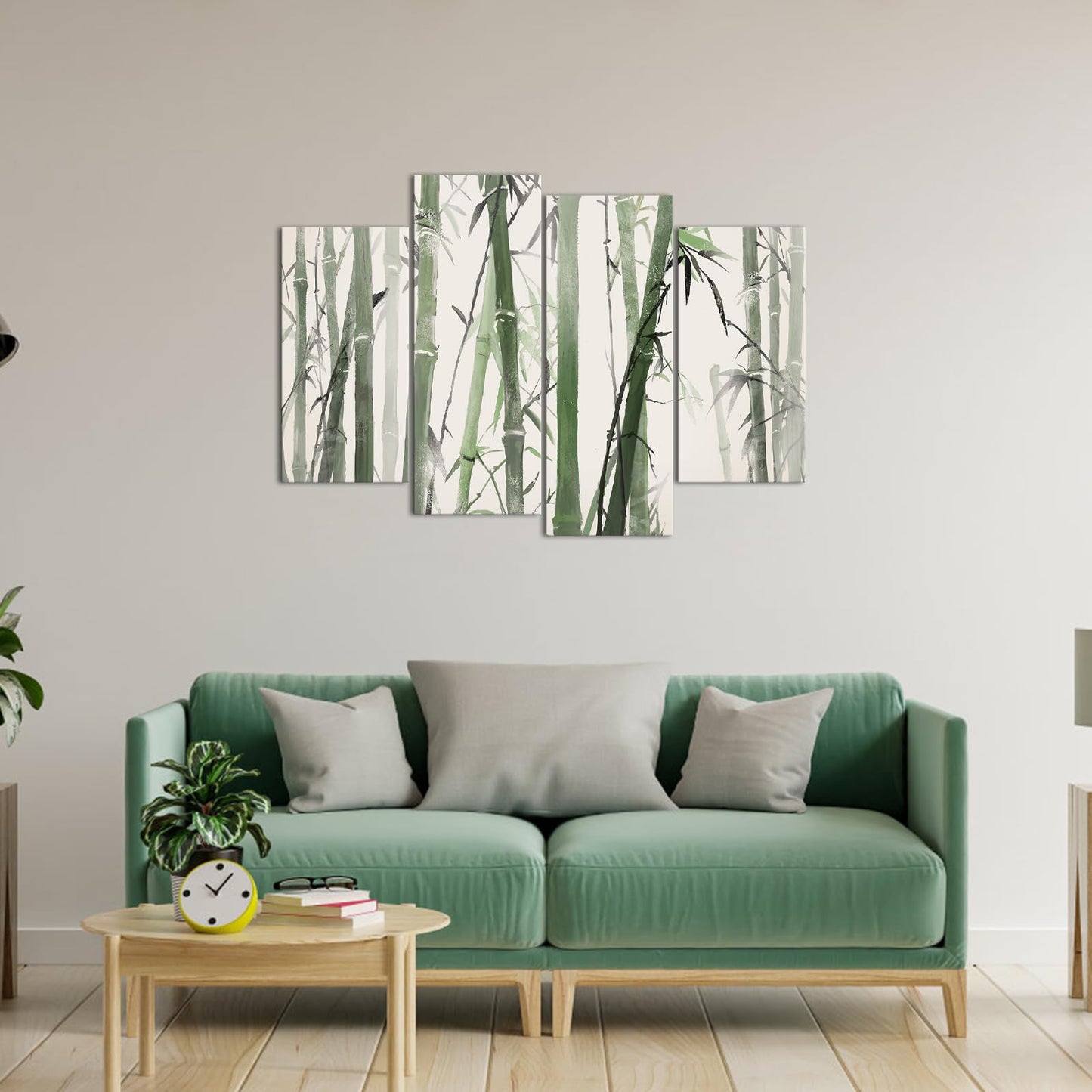 Biuteawal 4 Panels Bamboo Canvas Wall Art Chinese Painting of Bamboo Forest Nature Picture Print Green Zen Artwork for Meditation Spa Yoga Room Bedroom Decor Ready to Hang