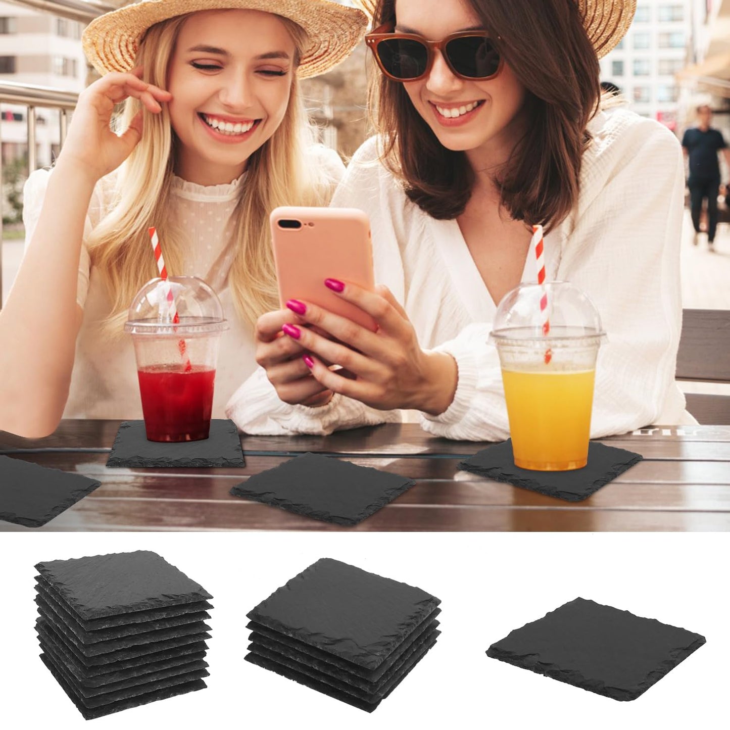 55 Pack 4 Inch Square Slate Coasters, Black Stone Coasters with Anti-Scratch Bottom, Ideal for Home Decor, Bar, Housewarming Gifts, and Laser Engraving KUKLIPJIM