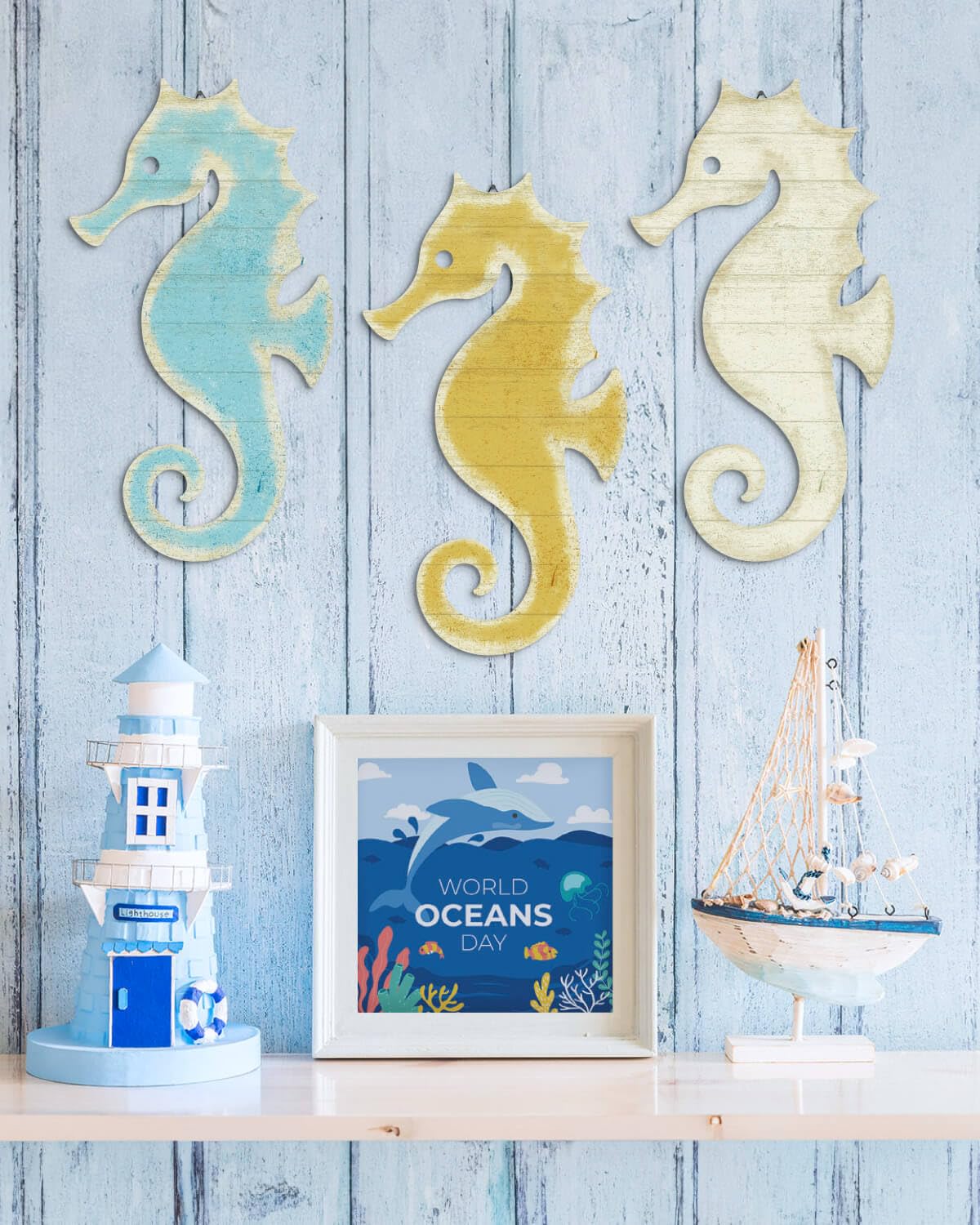 Putuo Decor 3-Piece Seahorse Wall Decor Set - Ocean Themed Wall Art for Bedroom, Living Room, Bathroom & Coastal Spaces