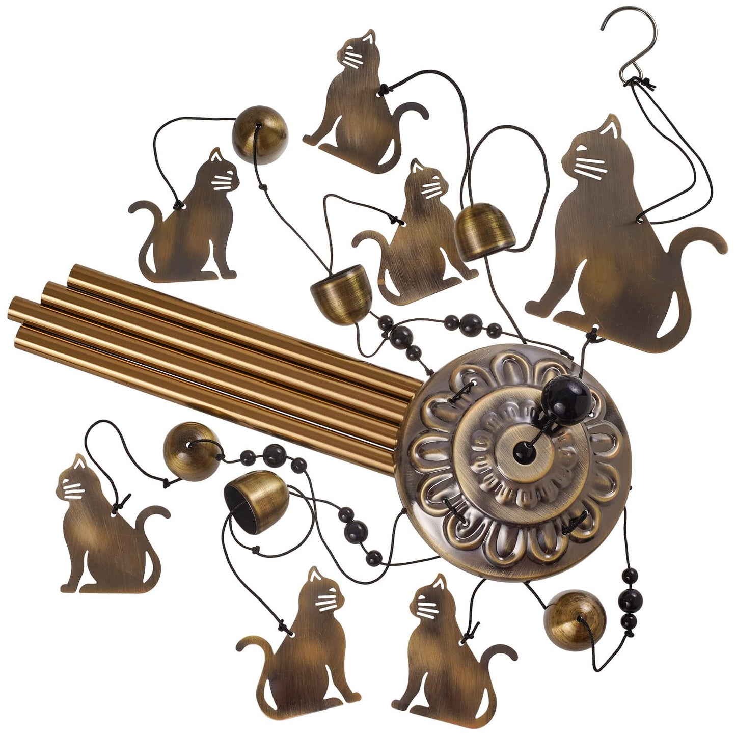 Garden Cat Wind Chimes Outdoor Indoor Decor - with 4 Tubes 7 Cats Wind Chime, Mobile Romantic Cats Wind Catcher, Bronze Cats Wind Bells for Home, Mom Gifts, Balcony, Tree, Festival, Garden Decoration