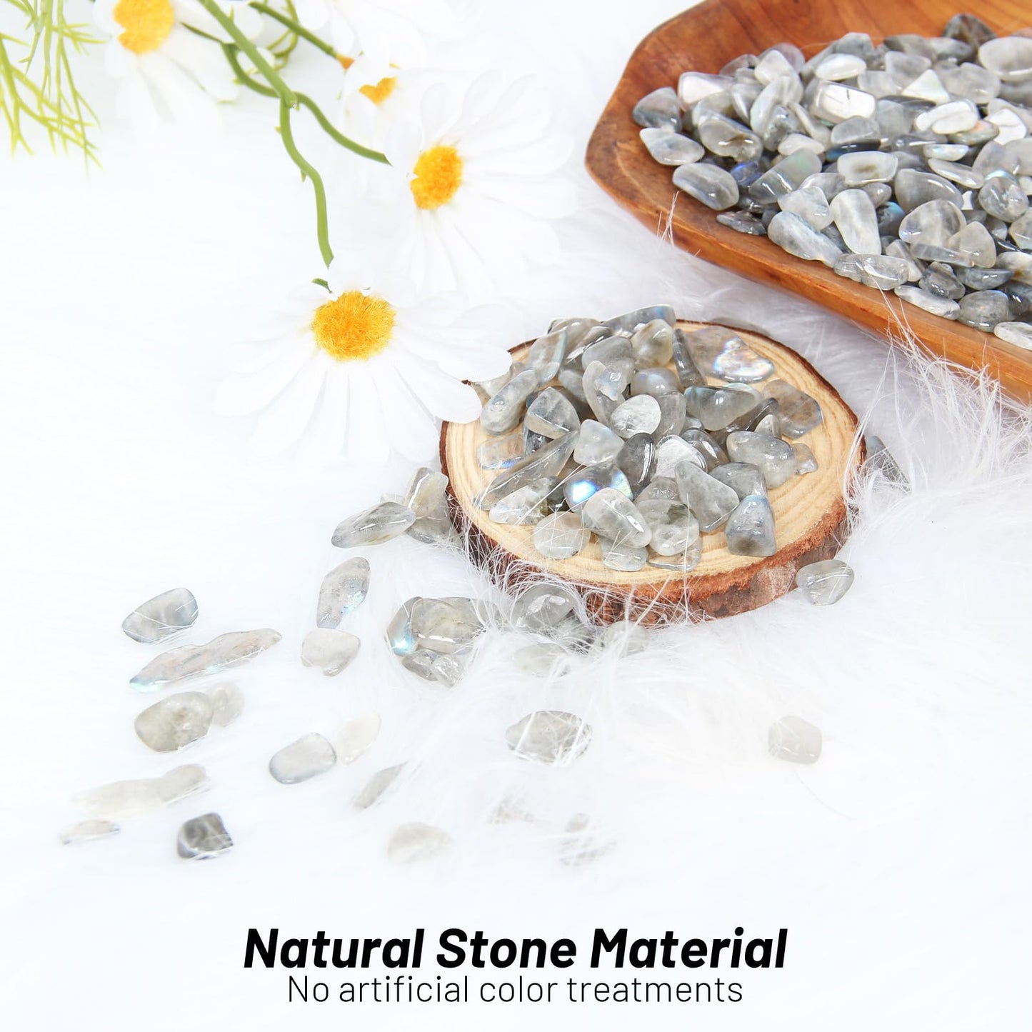 1.1lb Natural Crushed Grey Moonstone Labradorite Crystal Tumbled Chips - Grey Labradorite Healing Crystals Chips Bulk