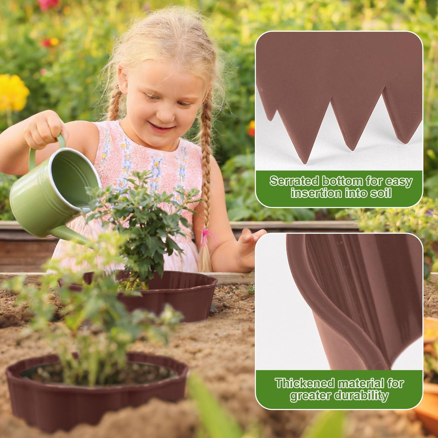 3 Pack Round Planting Grow Rings, 12" Planting Protective Round Edging, Plant Support Rings to Protects Plants, Deep Watering Plant Collars for Vegetables Herbs Flowers (Brown)