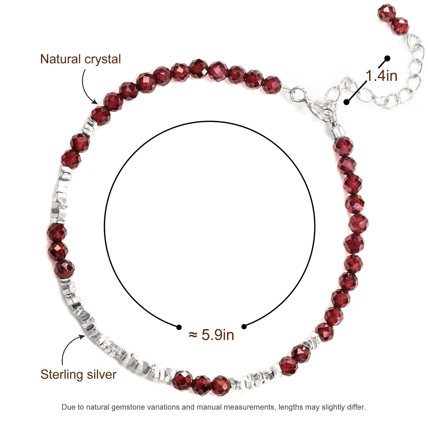 TAGREVO Natural Garnet Crystal Cut Bead Bracelet, 925 Silver Faceted Gemstone Jewelry for Women, Handmade Chakra Design Gift for Birthday Christmas Daily Wear