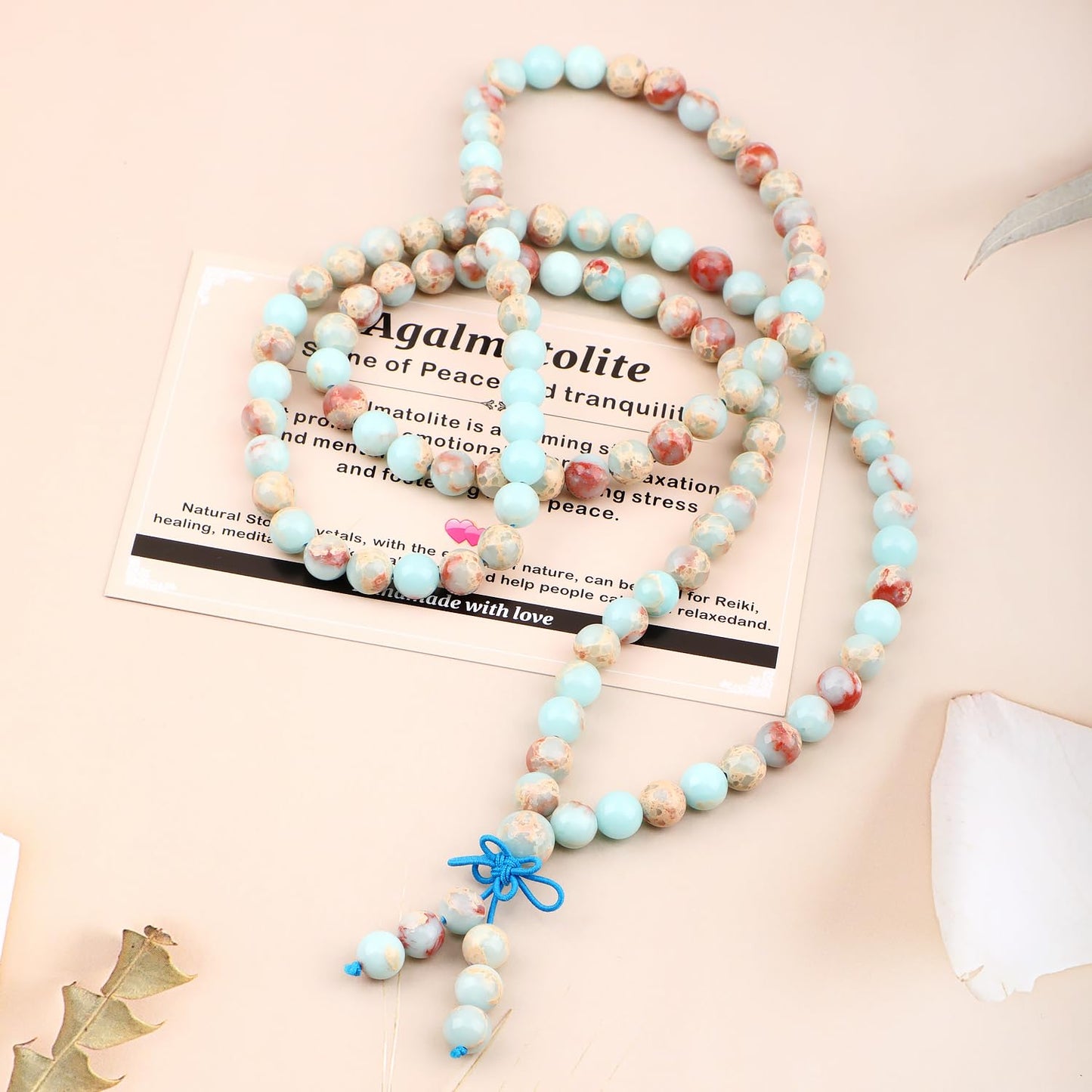AD Beads 8mm 108 Prayer Mala Amazonite Elastic Bracelet - Unlock Your True Self - Handmade Yoga Meditation Healing Power Energy Gifts for Unisex Adult.
