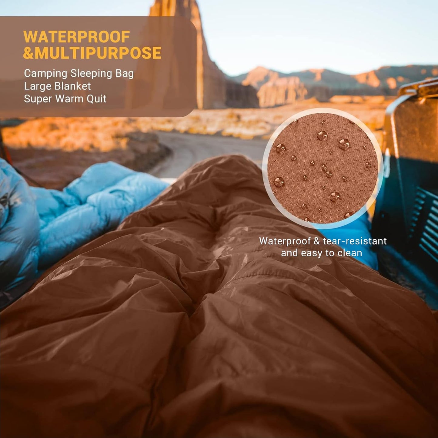 KingCamp Double Sleeping Bag for Adults, Queen Size 2 Person XXL Flannel Sleeping Bag, Waterproof Lightweight Flannel Quilt with 2 Pillows, Perfect for Couples Family Camping Hiking, Coffee