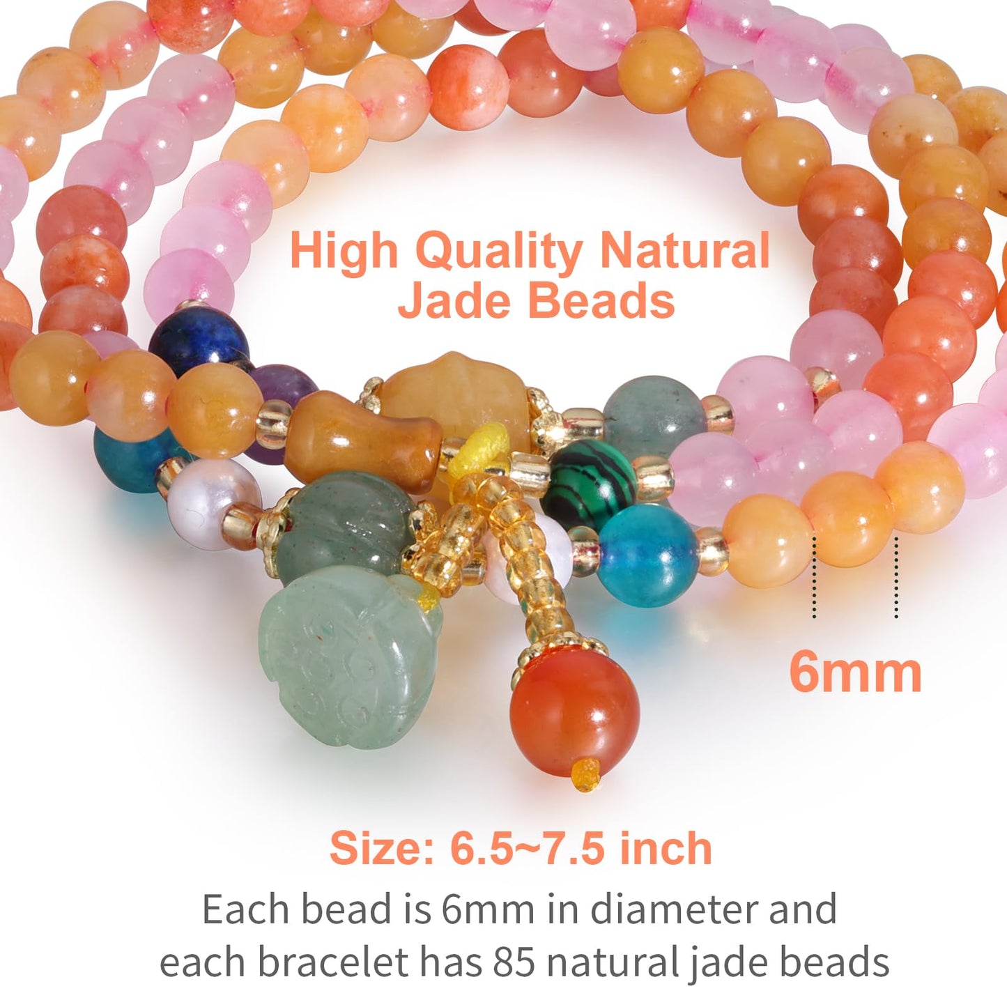 Handmade Natural Jade Beaded Bracelet for Women & Men – Genuine Green/White Jade Gemstone Stretch Bracelet – Lucky Energy Healing Jewelry Gift for Peace, Prosperity & Protection ST-08