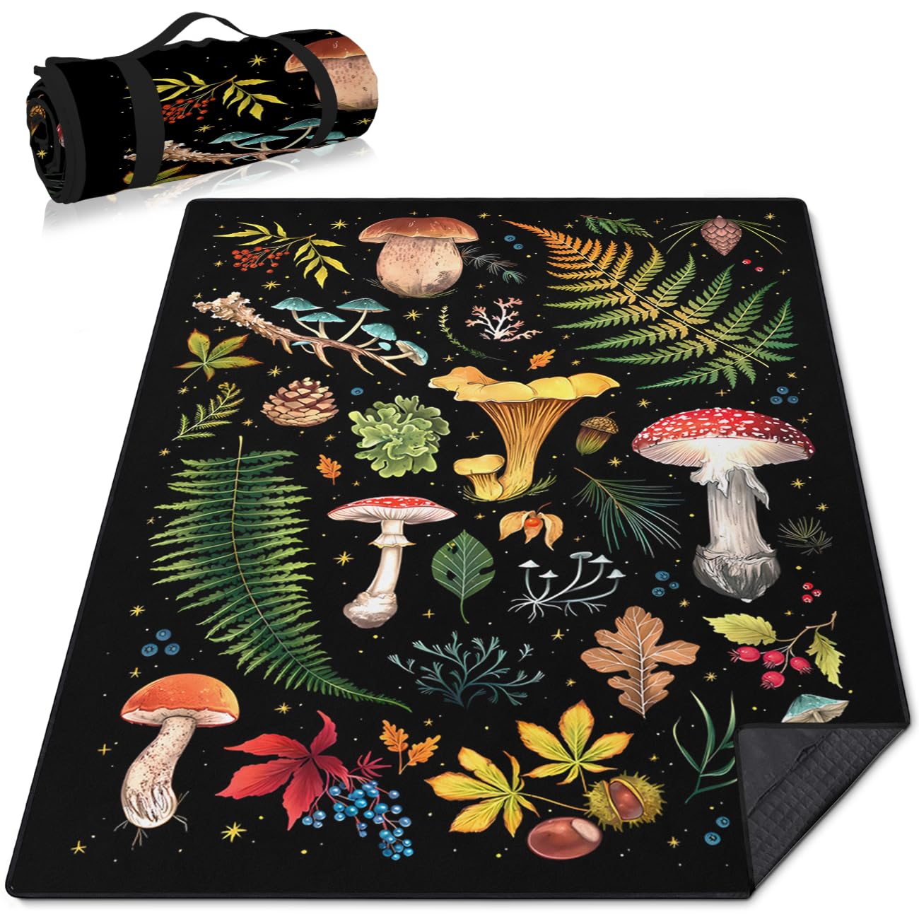 awufncksn Mushroom Picnic Blankets Waterproof Foldable, 60″X80″Thick Three Layer Picnic Mat Outdoor Blanket for Grass,Cute Beach Blanket Sandproof Picnic Accessories for Camping Party Park Hiking
