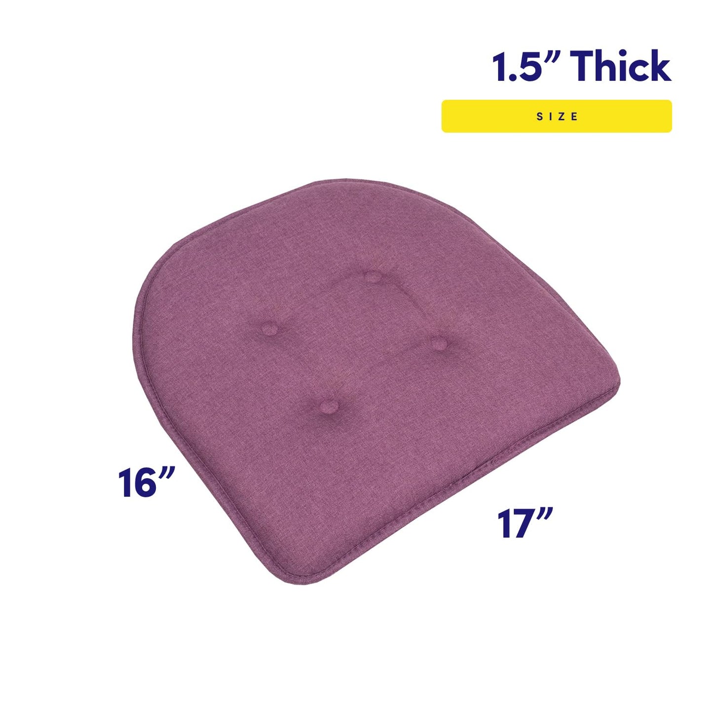 Sweet Home Collection Chair Cushion Memory Foam Pads Tufted Slip Non Skid Rubber Back U-Shaped 17" x 16" Seat Cover, 4 Count (Pack of 1), Purple