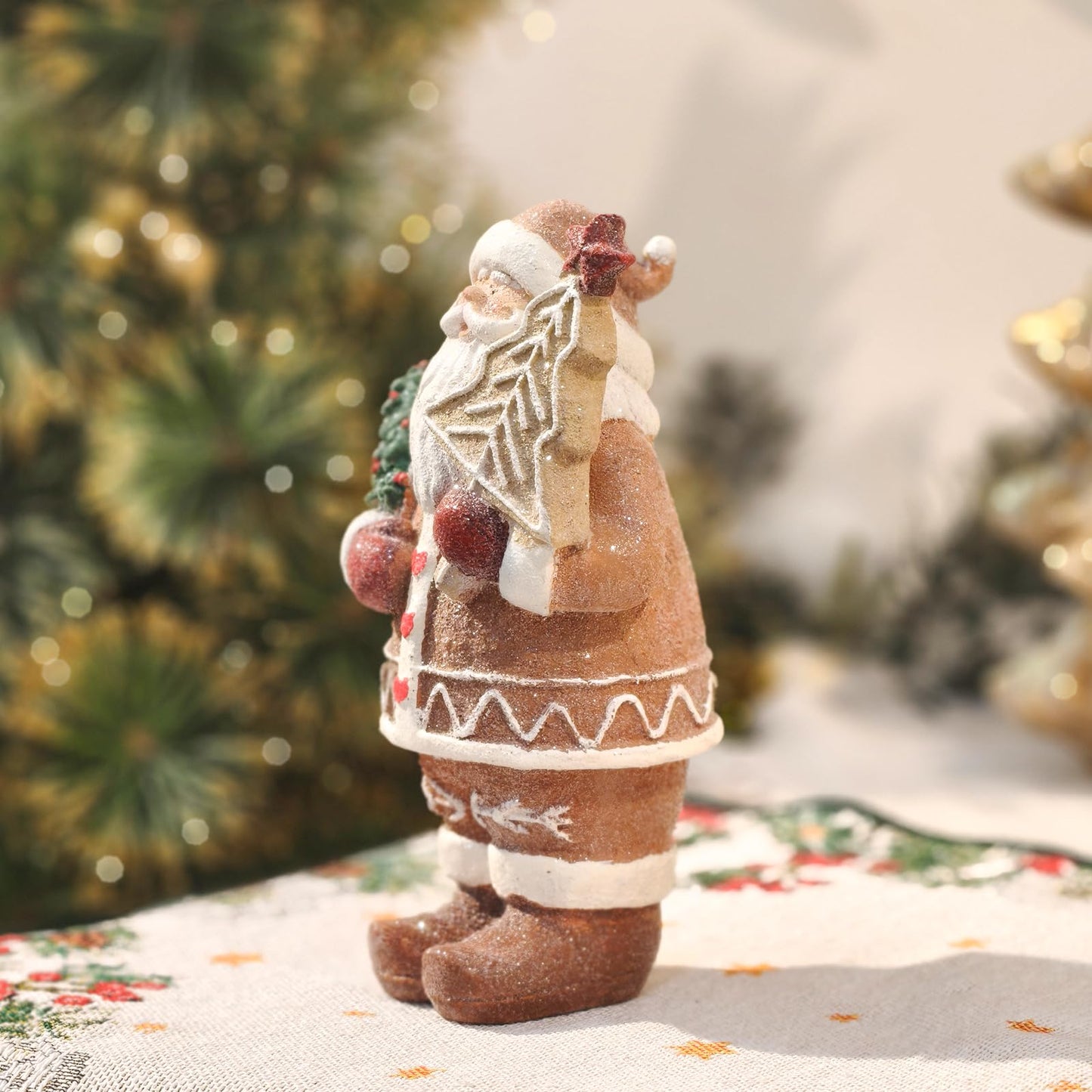 XIAPUX Gingerbread Santa Claus Figurines Gingerbread Christmas Decorations Indoor Resin Santa Figurines Decor Christmas Kitchen Table Party Decorations