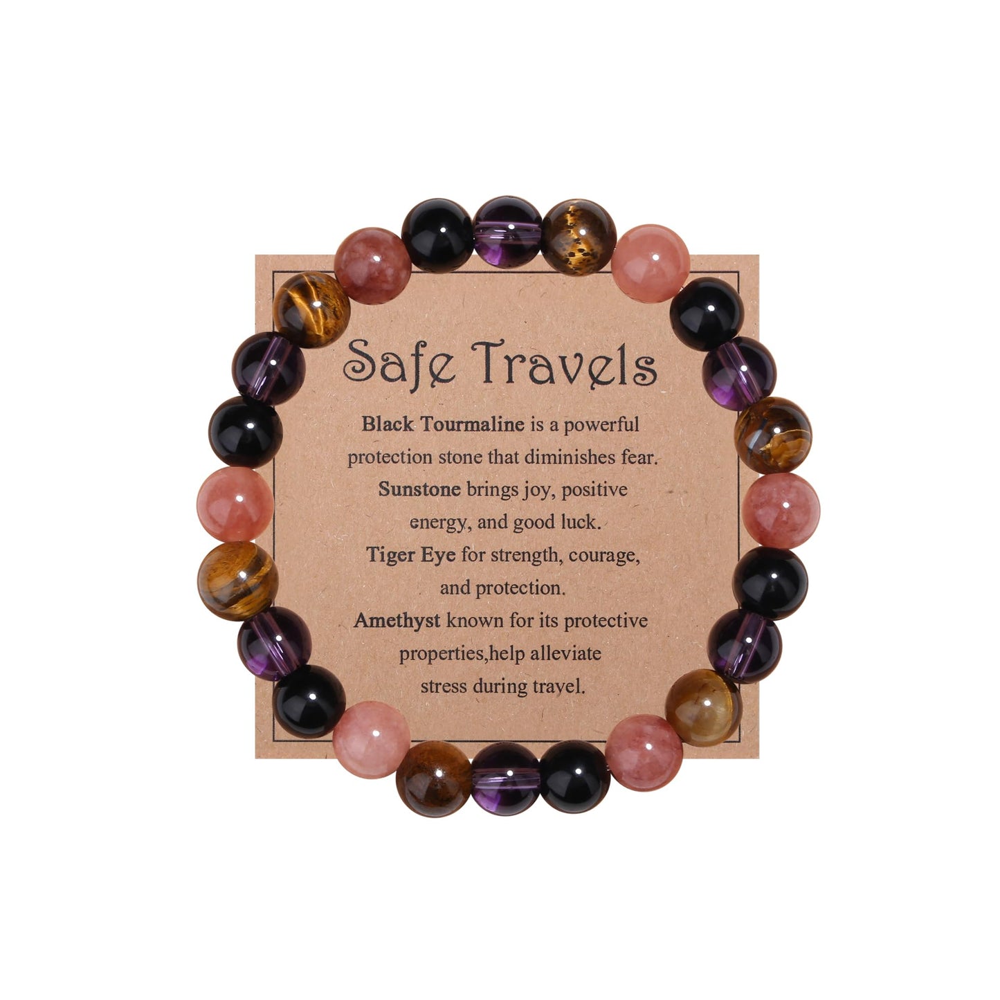 MAIBAOTA Travel Bracelet Gifts for Travel Lovers 8mm Black Tourmaline Tigers Eye Crystal Bracelet Travel Jewelry for Women