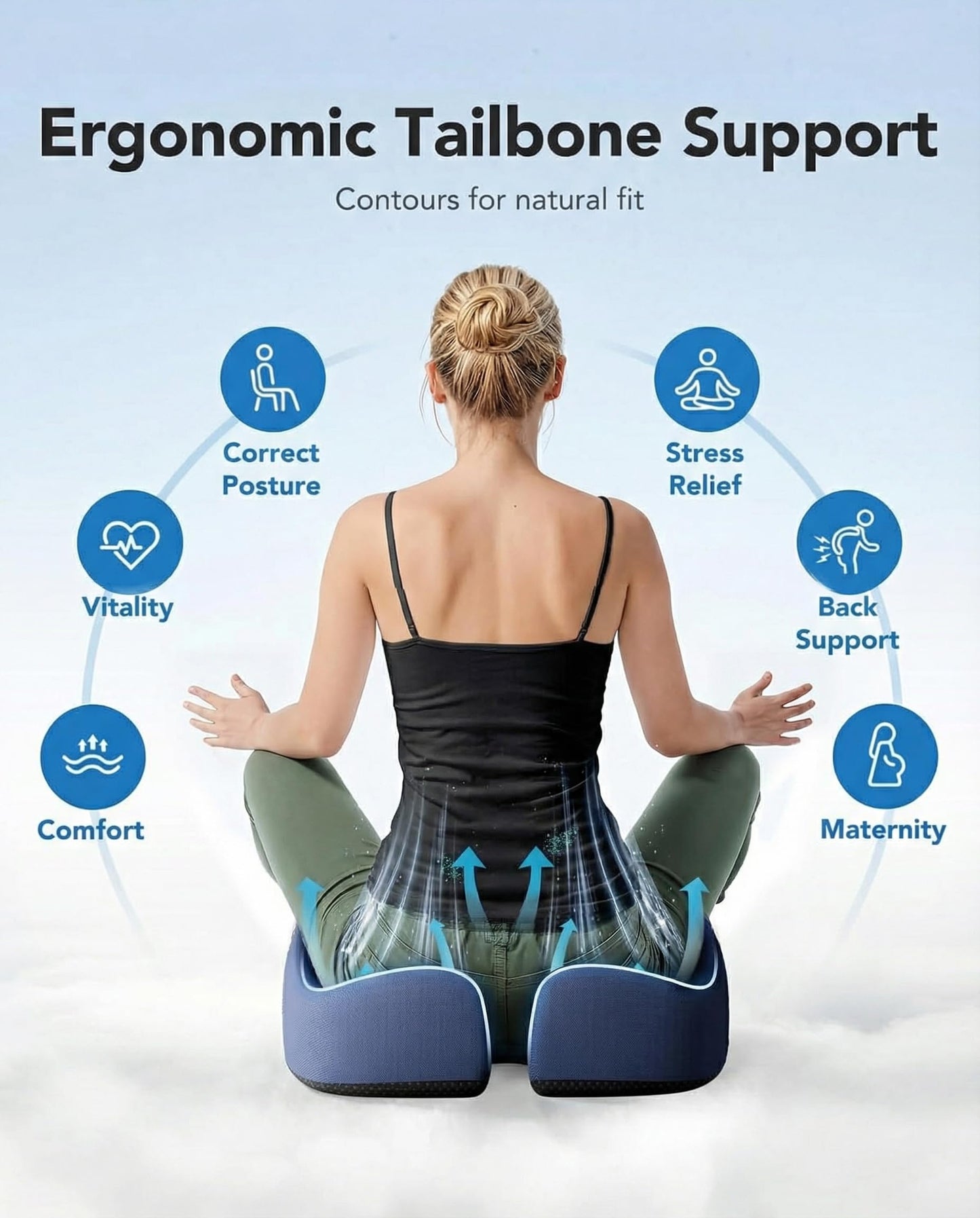 HUANUO Ergonomic Seat Cushion for Office Chair, Extra Large Car Seat Cushion, Tailbone and Back Support, Cooling Gel Enhanced, 4-Zone Pressure Relief Chair Cushions for Office, Car, Wheelchair