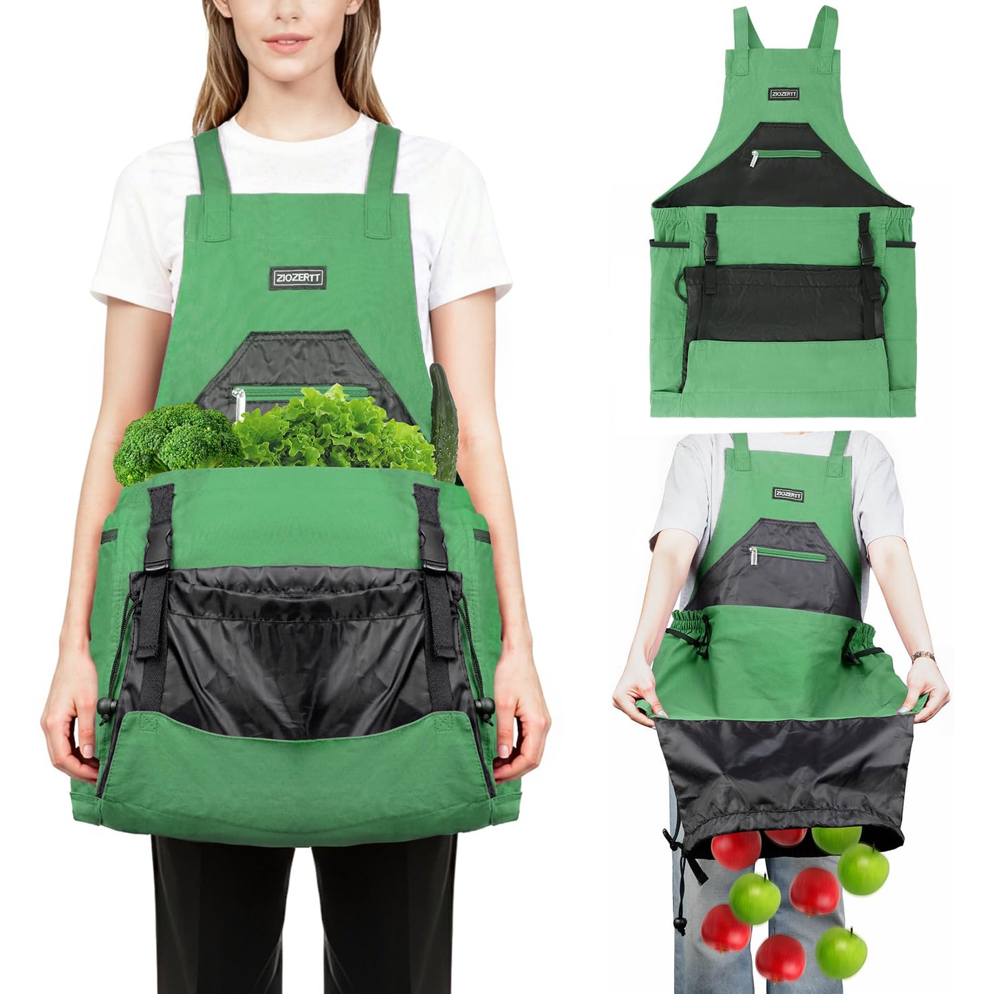 ZIOZERTT Gardening Apron, Harvest Garden Aprons with Pockets for Women and Men, Canvas Gardening Supplies Tool Belt, Gardening Gifts for Mom, Dad, Gardeners,Green