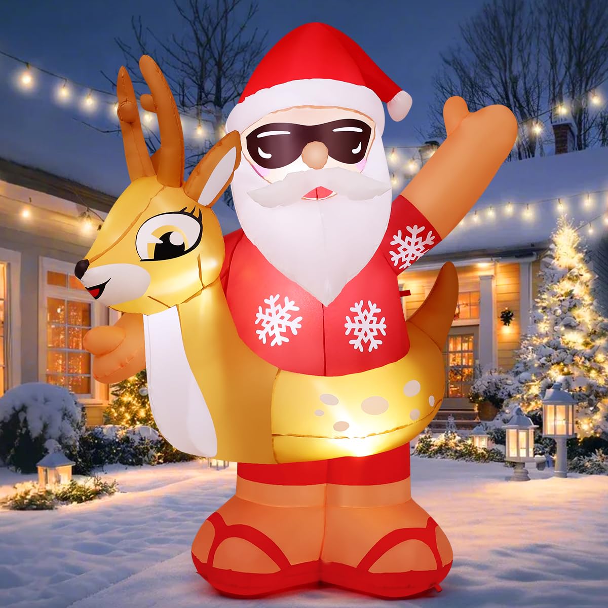 COMIN 6.3FT Tall Christmas Inflatables Outdoor Decorations Blow Up Hawaii Santa Claus with Built-in LEDs for Christmas Indoor Outdoor Yard Lawn Garden Decorations